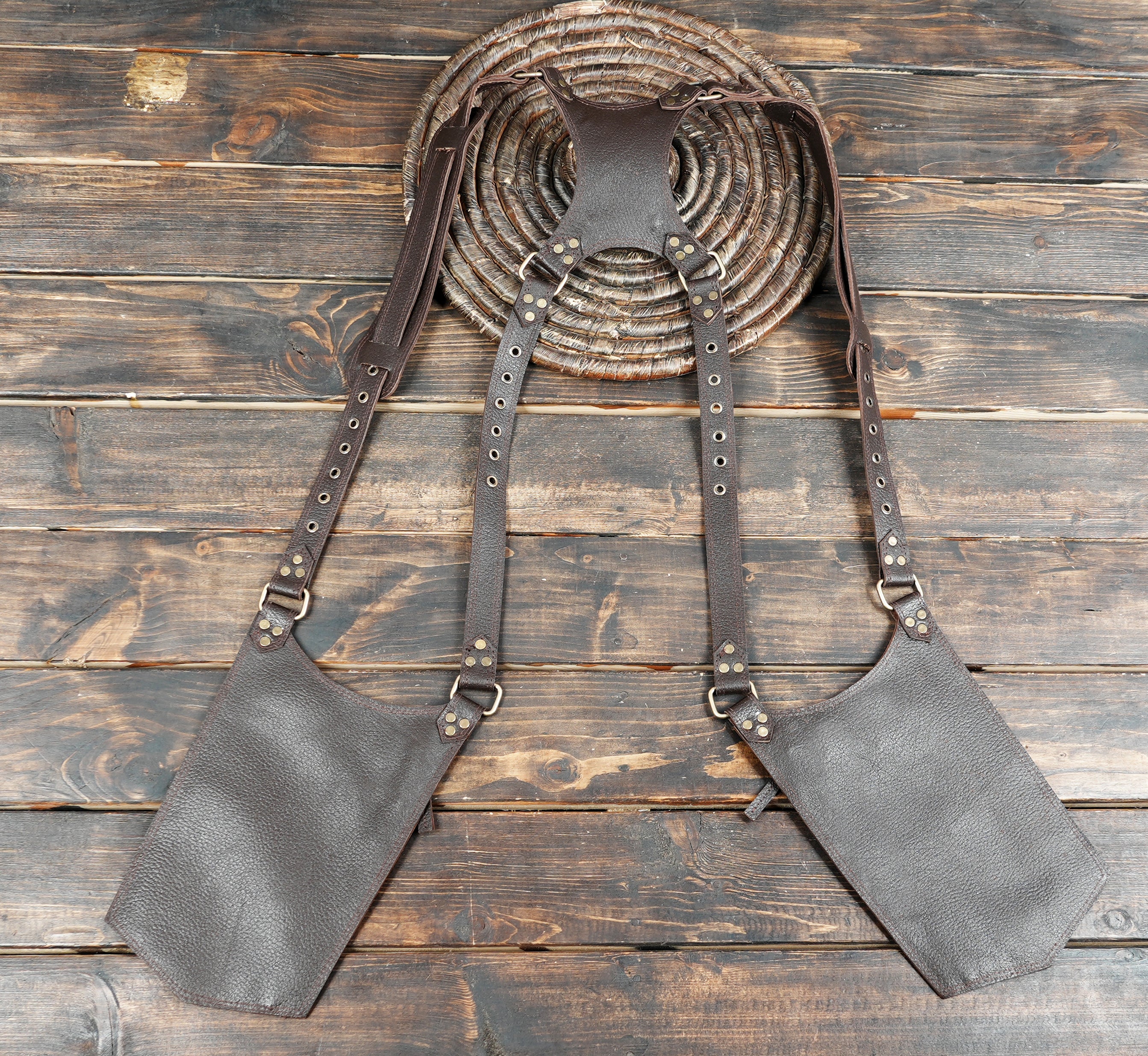 Genuine Leather Shoulder Holster with Dual Zipper Pouches || Handmade Leather Harness Holster with Adjustable Straps (LT/AB/HLS/6015)