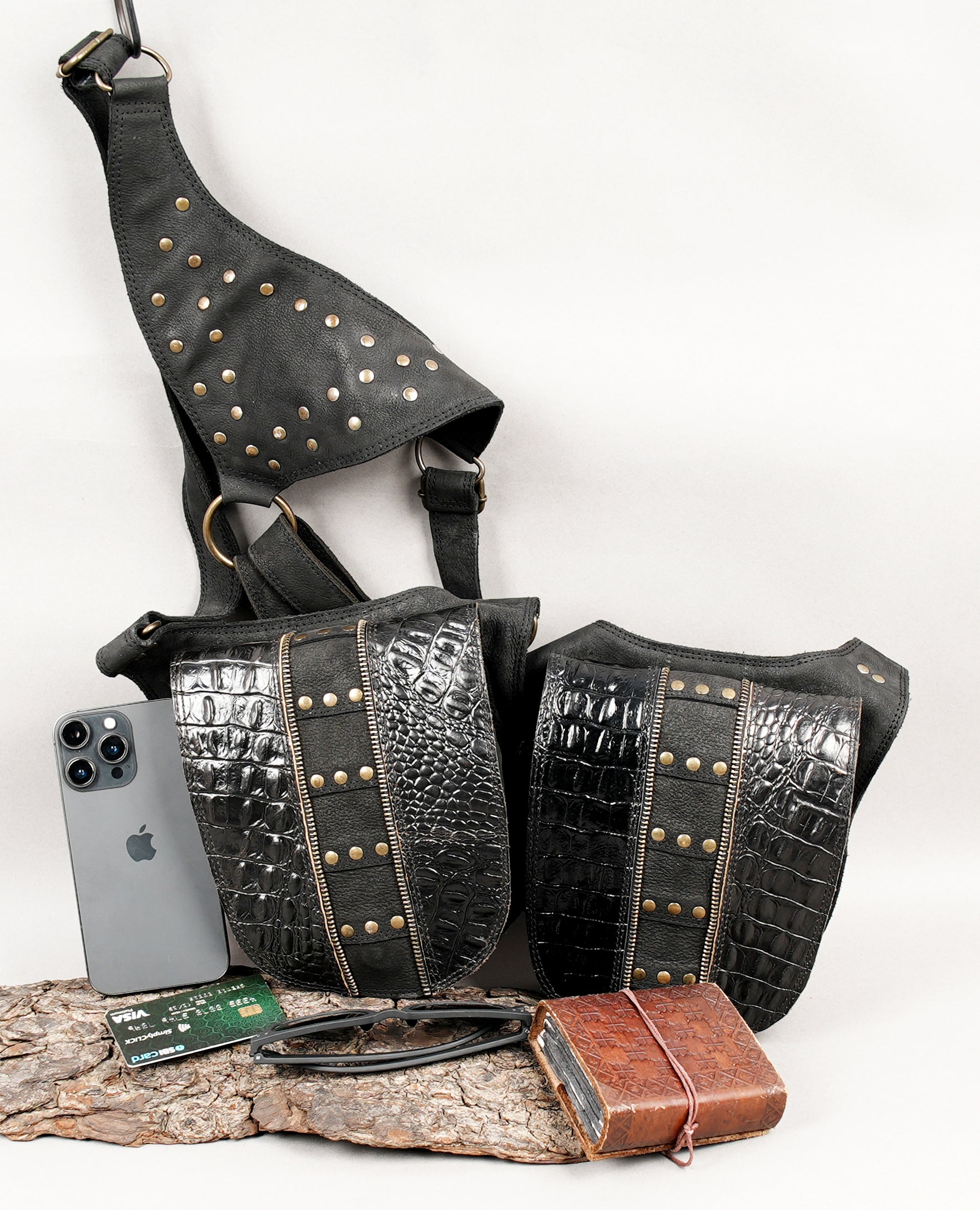 Croc-embossed leather shoulder bag holster for men and women