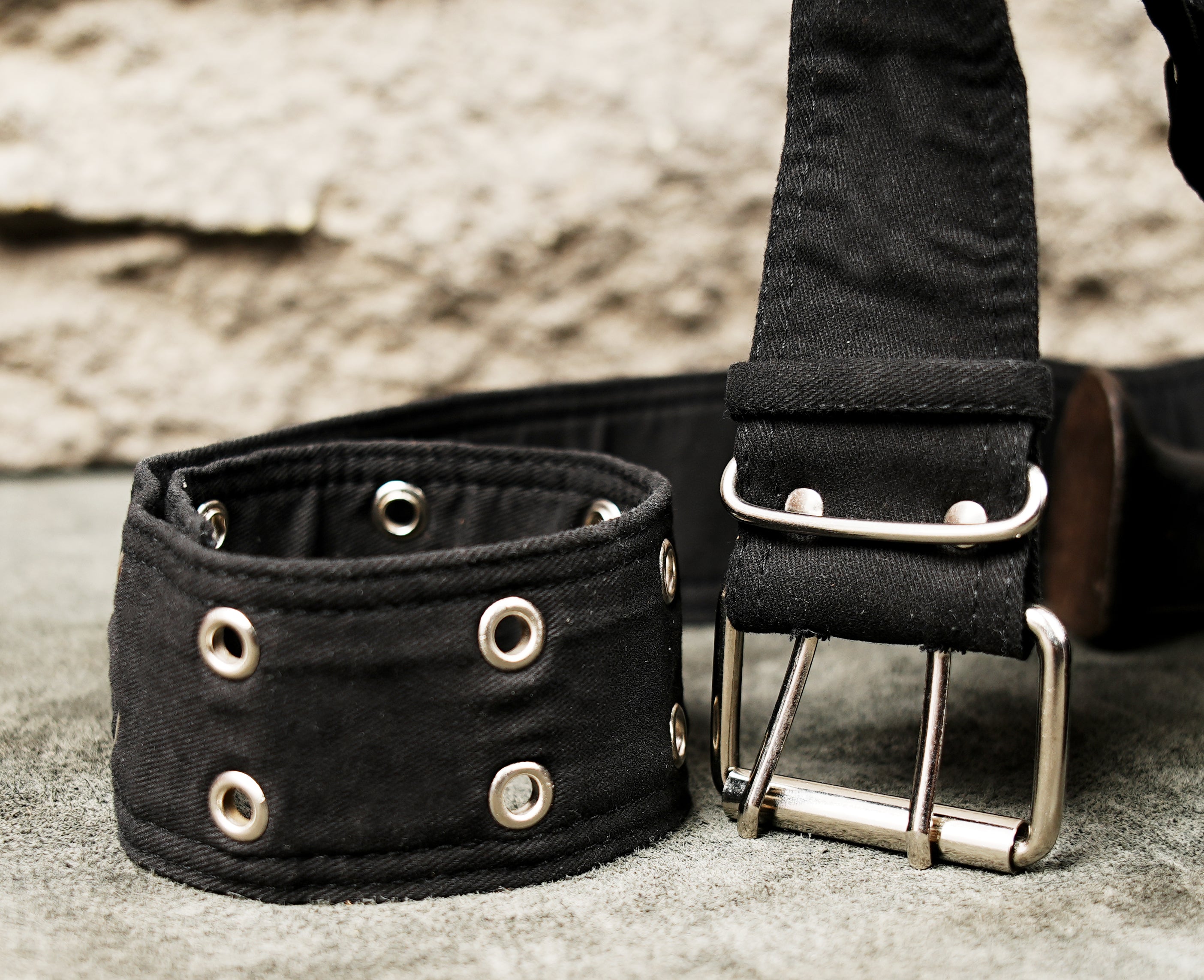 Black cotton belt pouch with silver rivet detailing