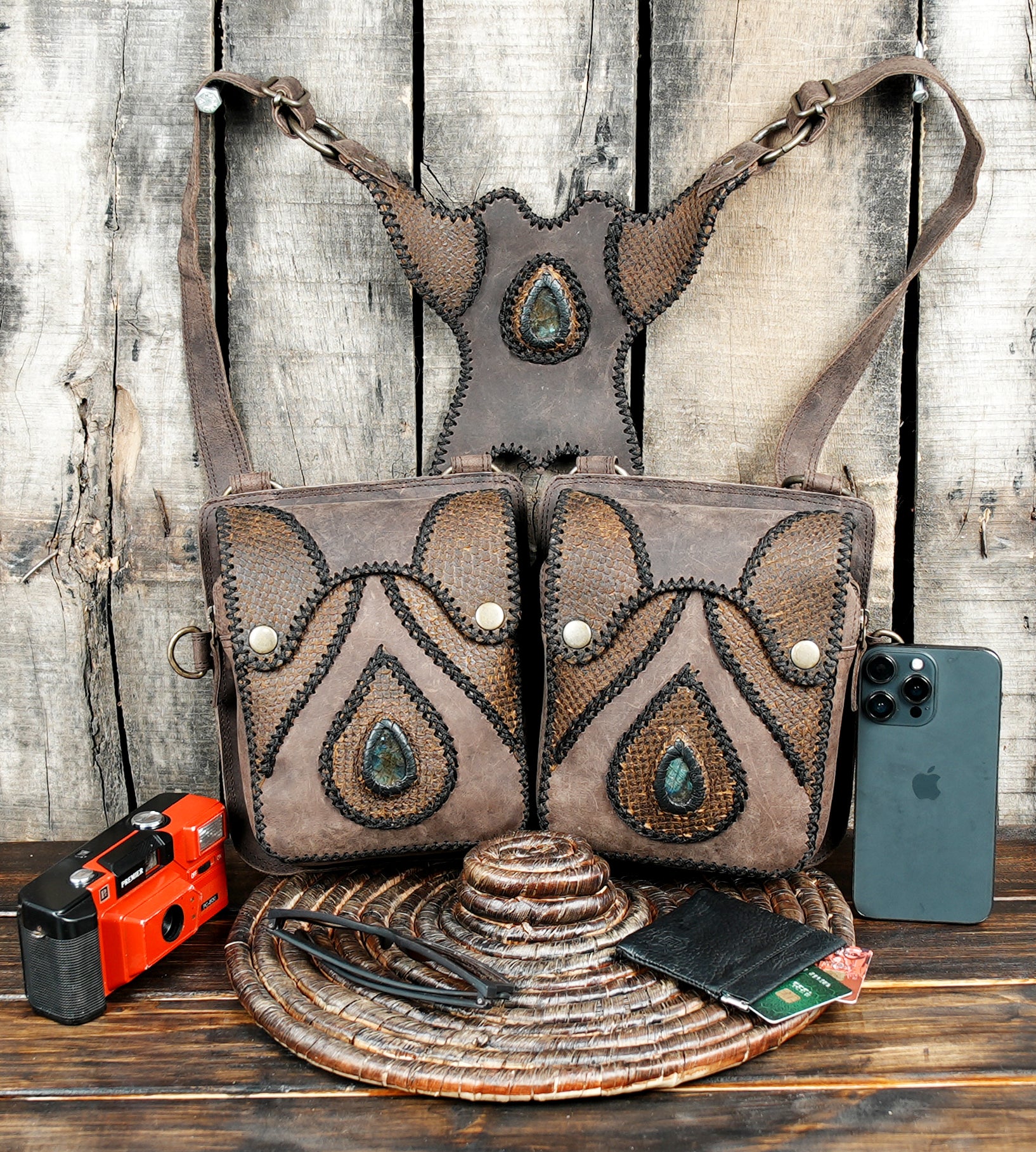  leather Holster Bag Festival Utility Bag Functional Pocket belt Fully Adjustable 100% leather  Unisex Holster Bag.