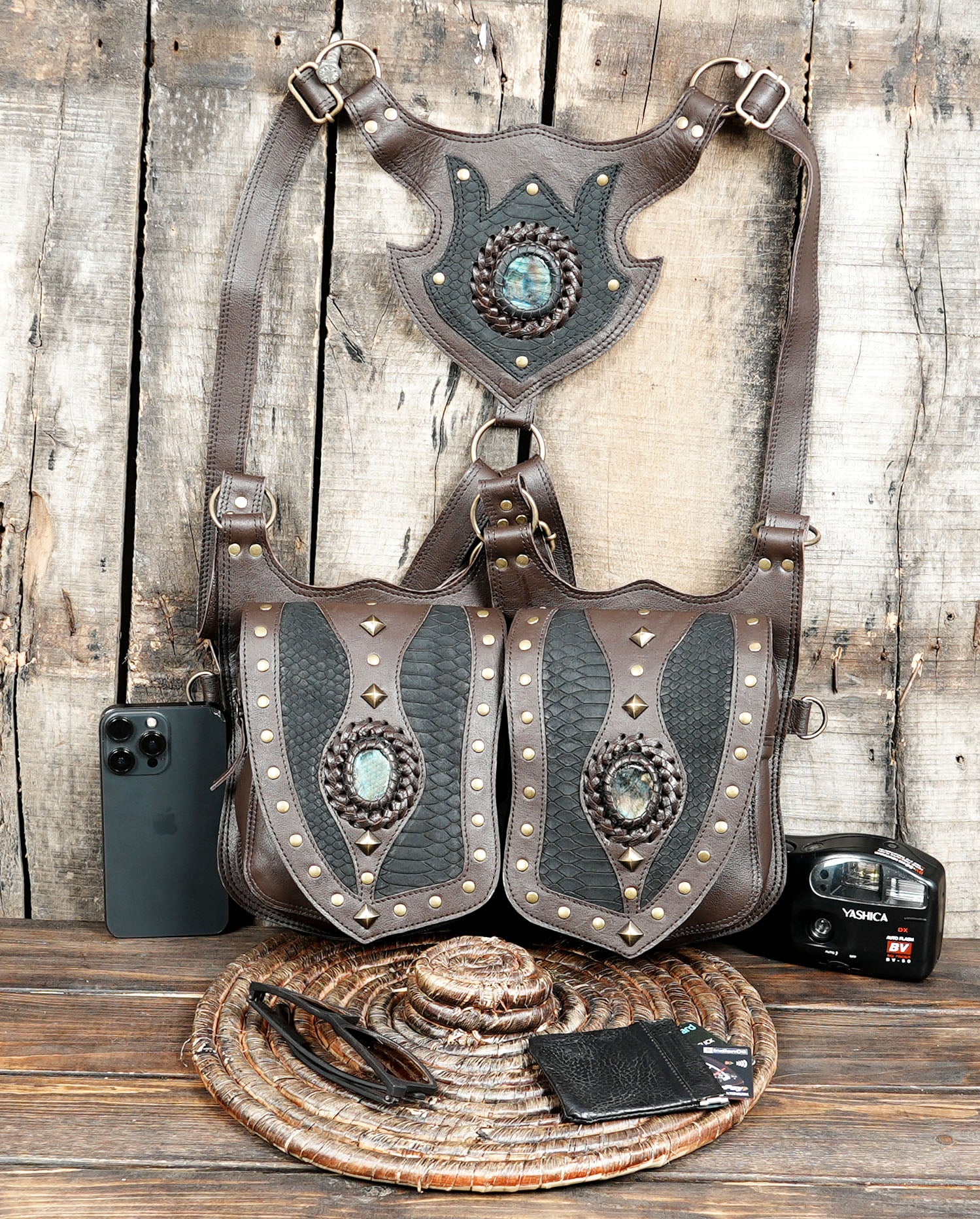 Adjustable straps, tribal stitching, and durable design make it perfect for festivals, Burning Man, cosplay, steampunk, and gothic fashion.”