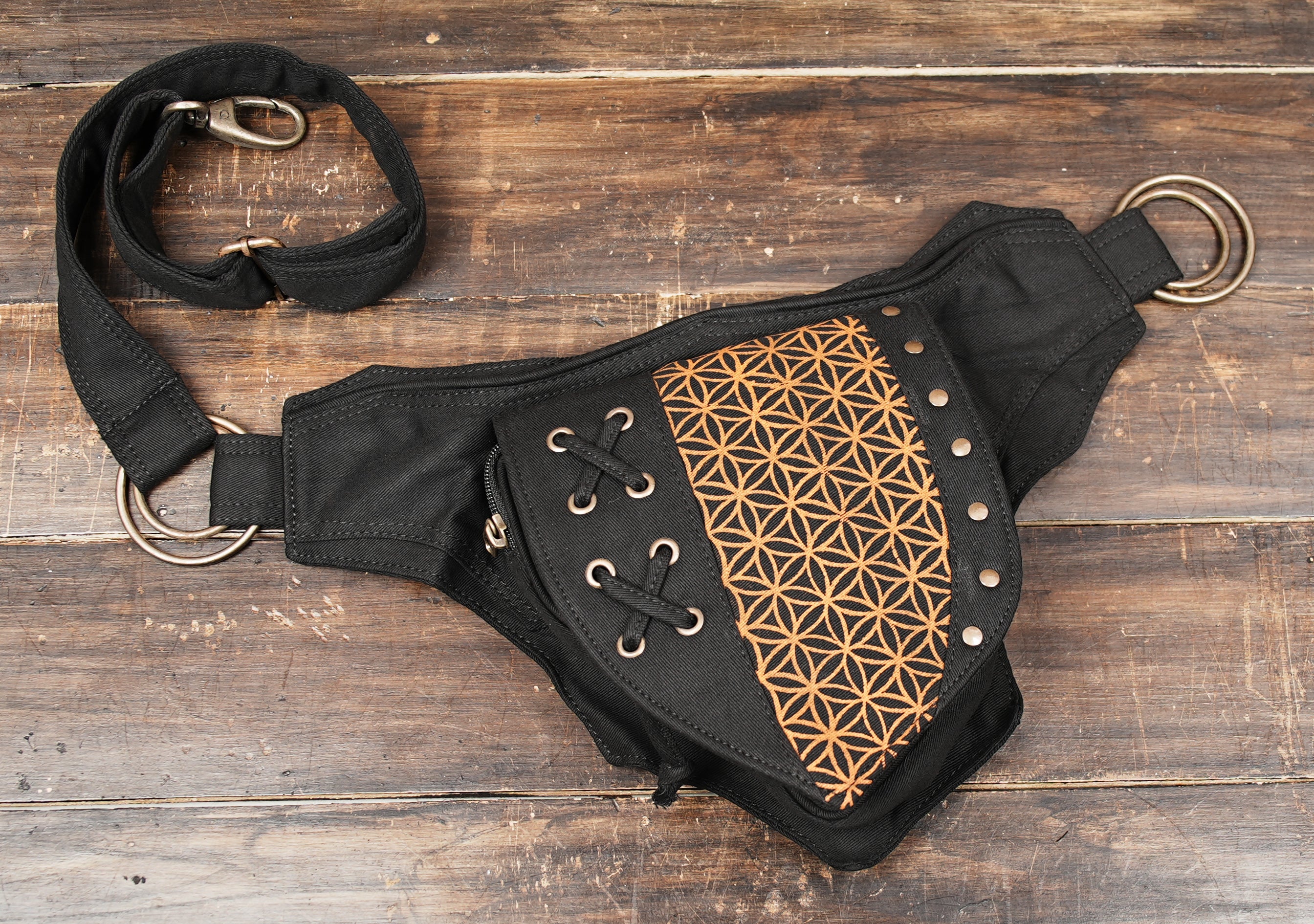 Handmade Utility Hip Pack with Sacred Geometry Accent and Secure Storage