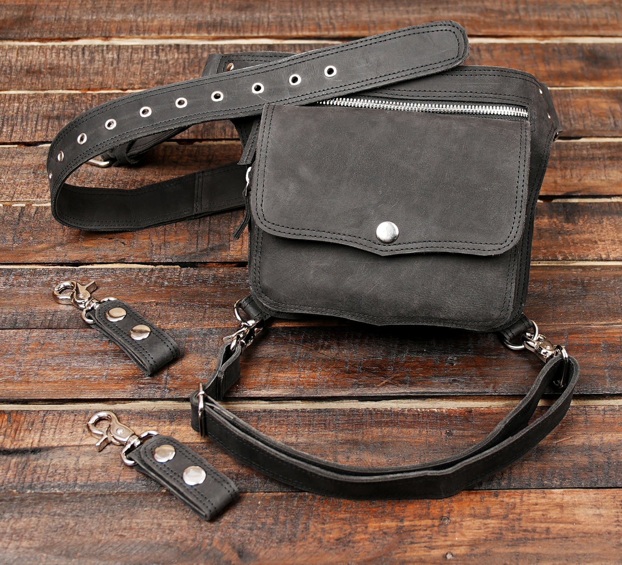 Black Leather Thigh Belt Bag (LT/NS/WBTS/6014)