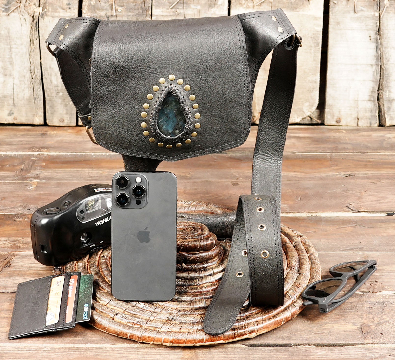 Festival fashion accessory black leather holster
