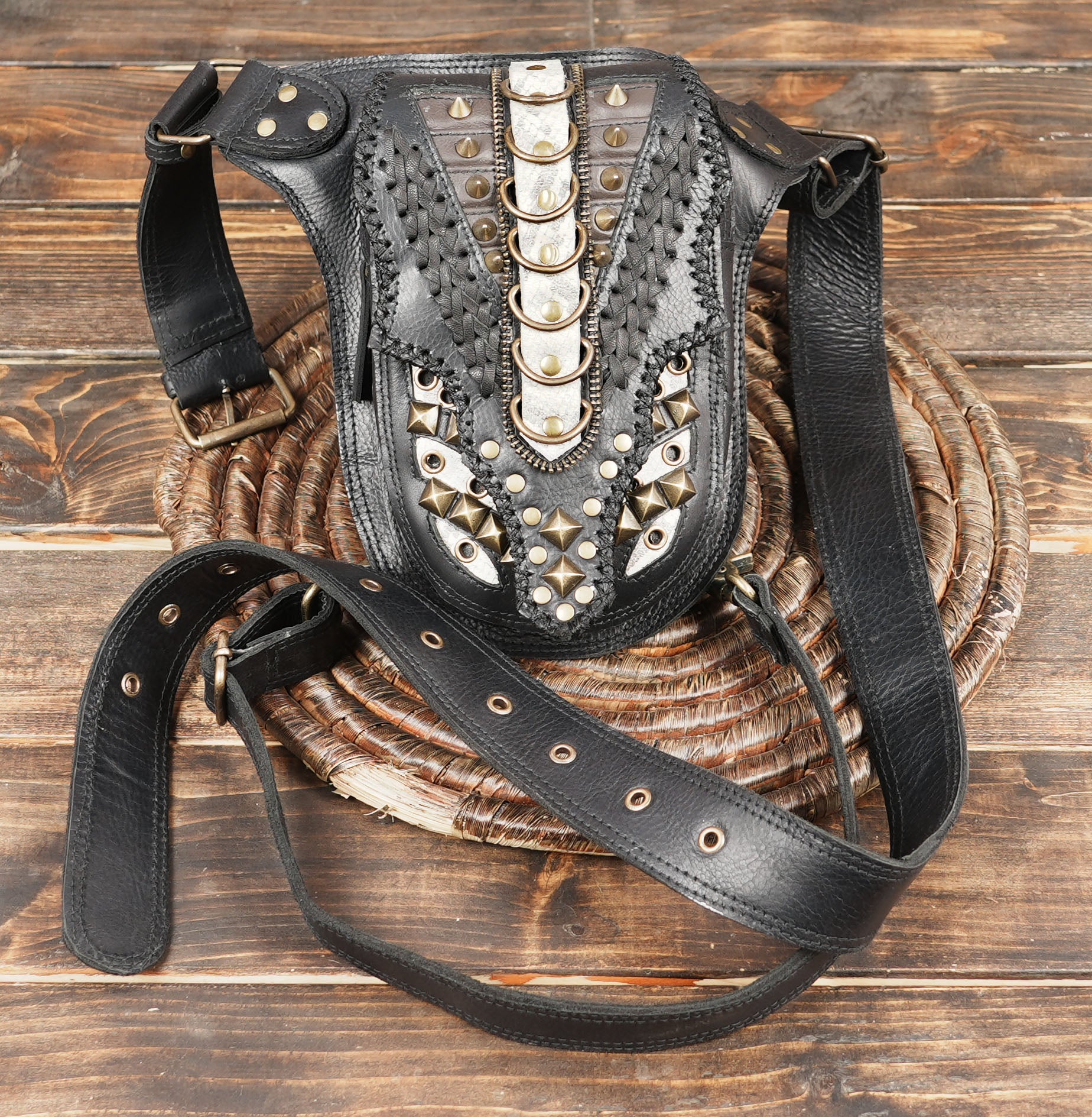 Handcrafted Leather Waist Thigh Belt with Studded Gothic Design || Statement Leather Waist Thigh Belt for Gothic and Festival Wear(LT-AB-WBTS-6001)