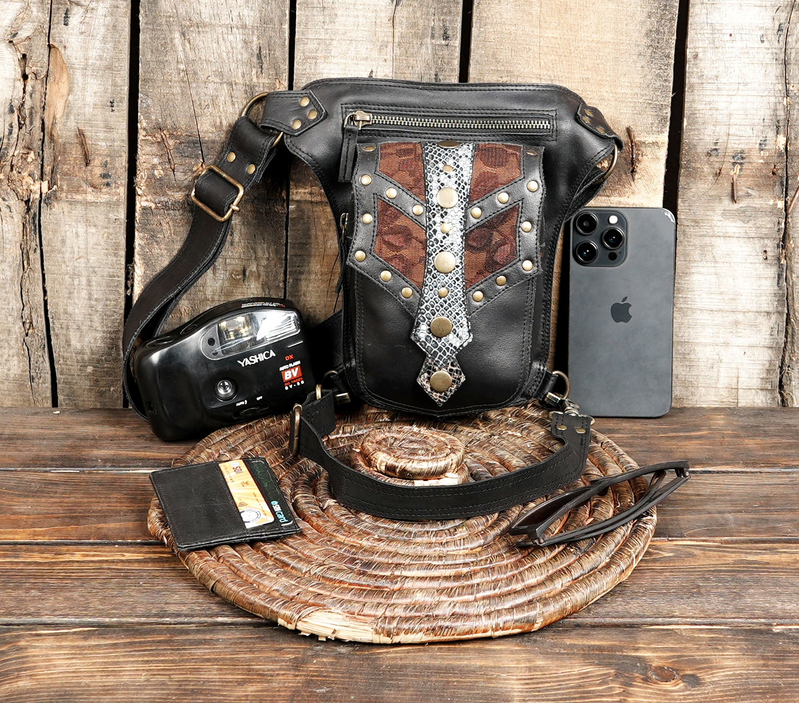 Handmade Leather Waist Thigh Belt with Studded Panel || Steampunk Leather Waist Thigh Belt (LT-AB-WBTS-6023)