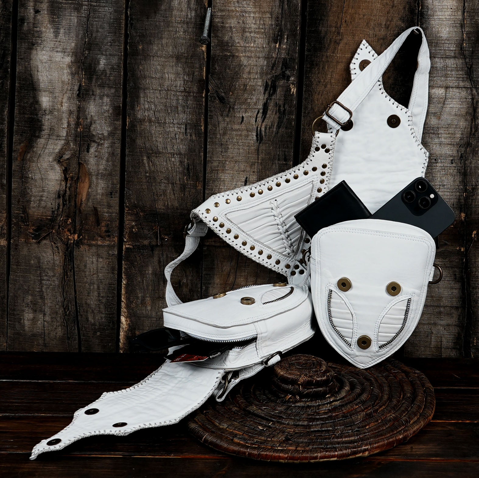 Buy Handmade Leather Holster Belt With Dual Utility Pouches, Steampunk Festival Leather Harness Belt with magnet button