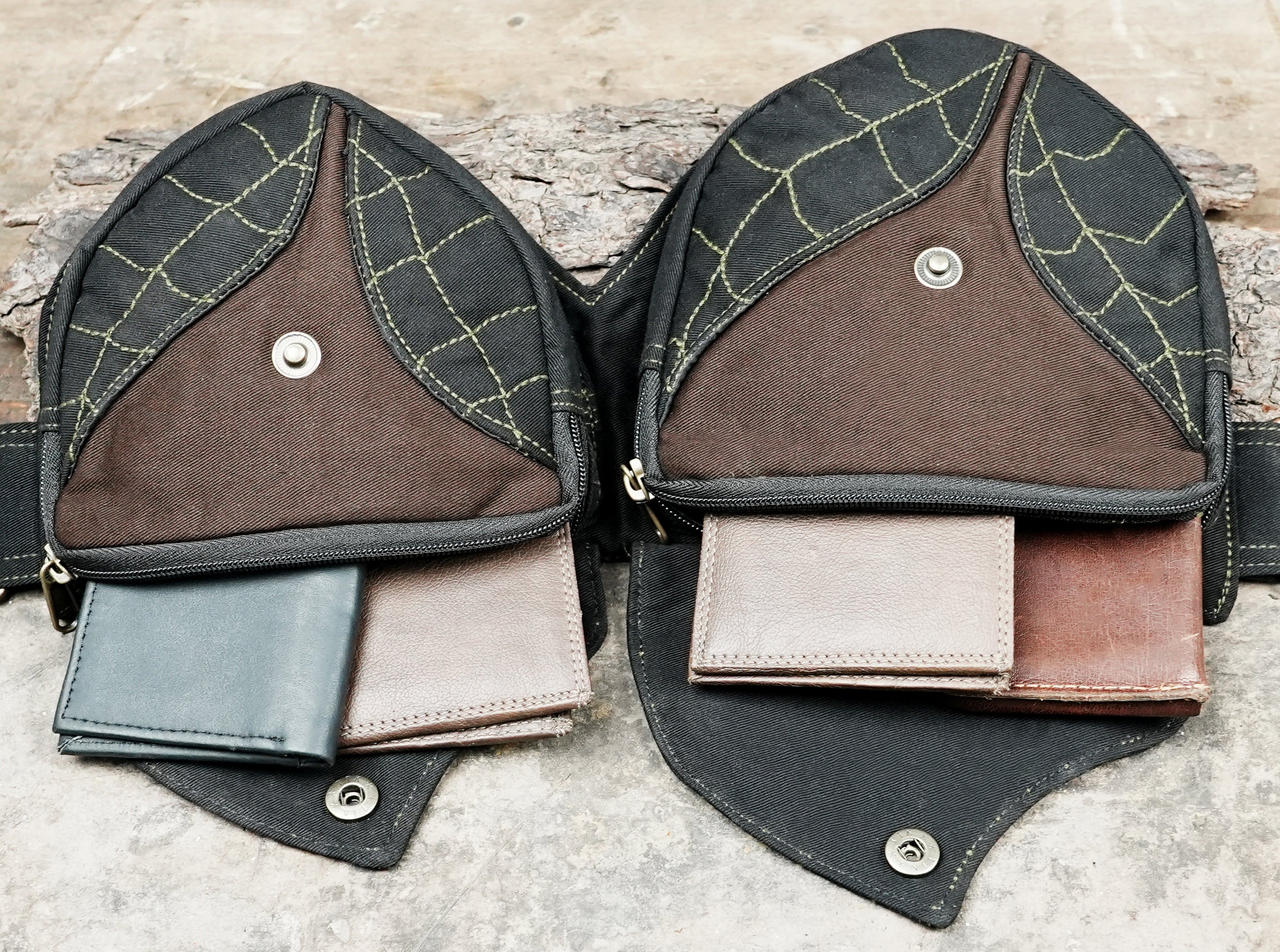Black cotton festival waist belt with pouches