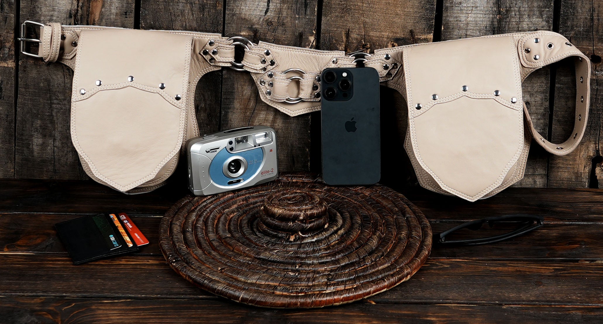 Modern Western leather belt bag handcrafted for festivals and events