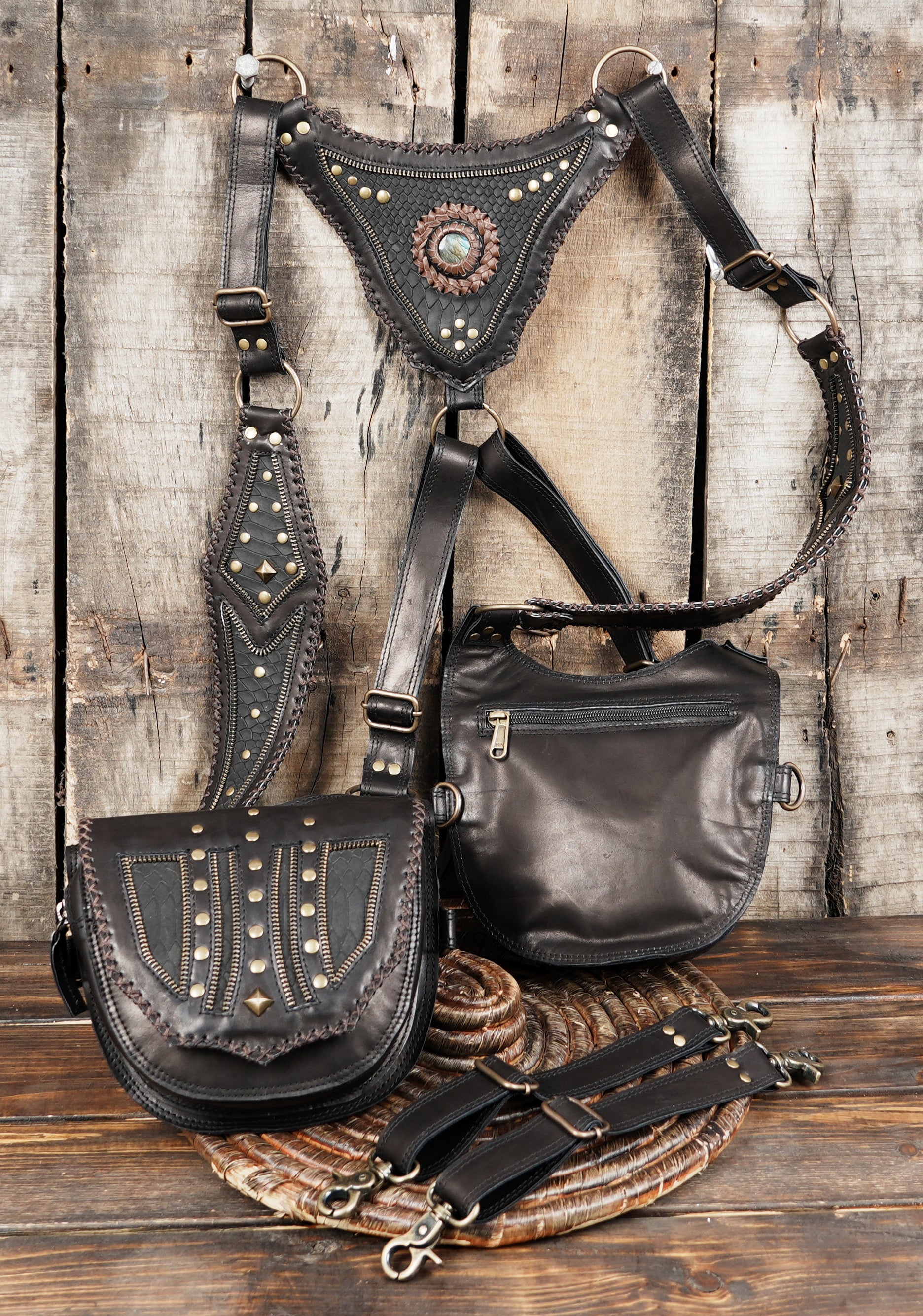 Leather shoulder holster bag, Harness bag, Adjustable holster bag, Leather festival bag, Men harness bag, Black leather holster bag with antibrsh and  zipper 