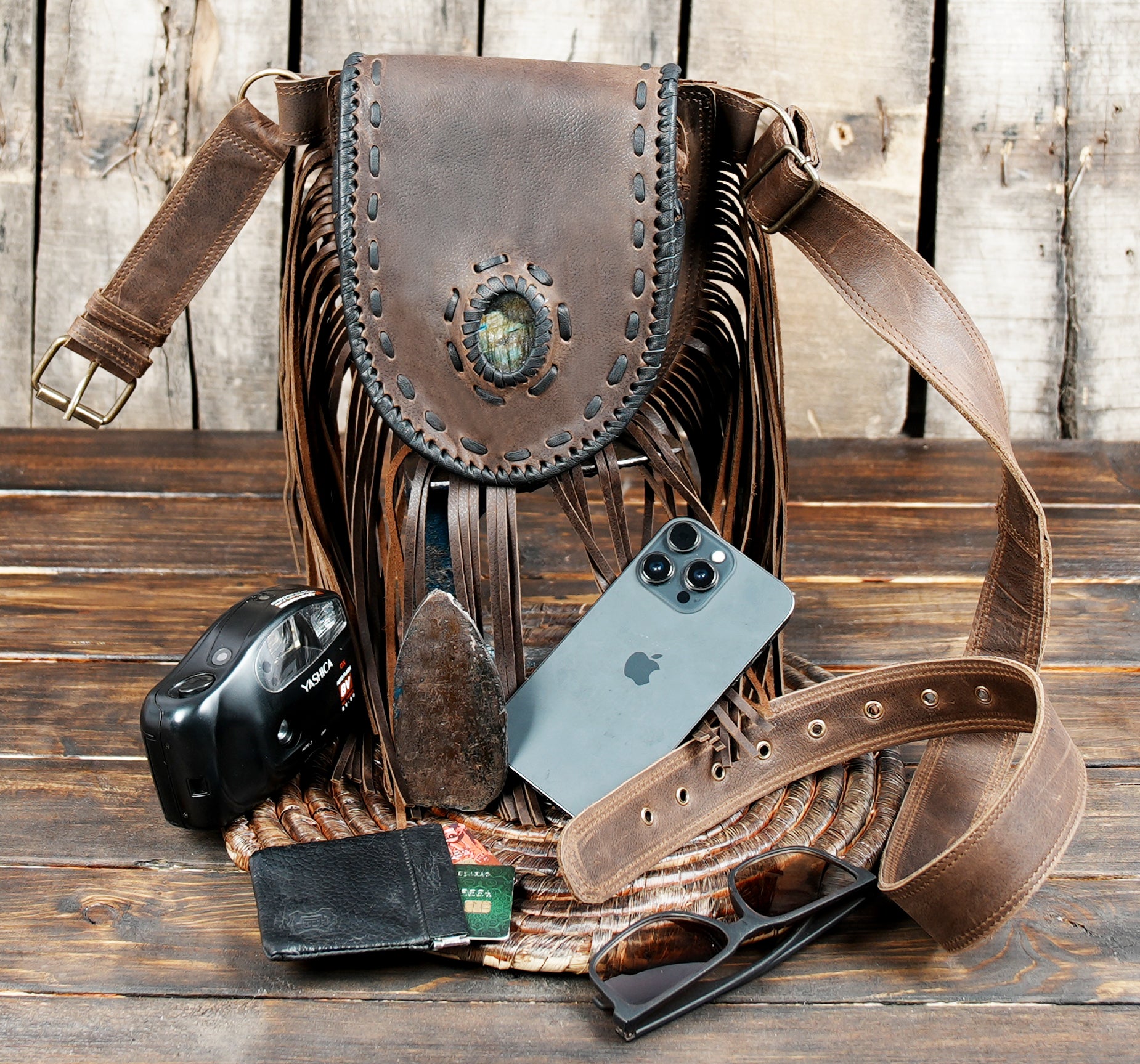 Western fringe fanny pack for women and men made from genuine leather