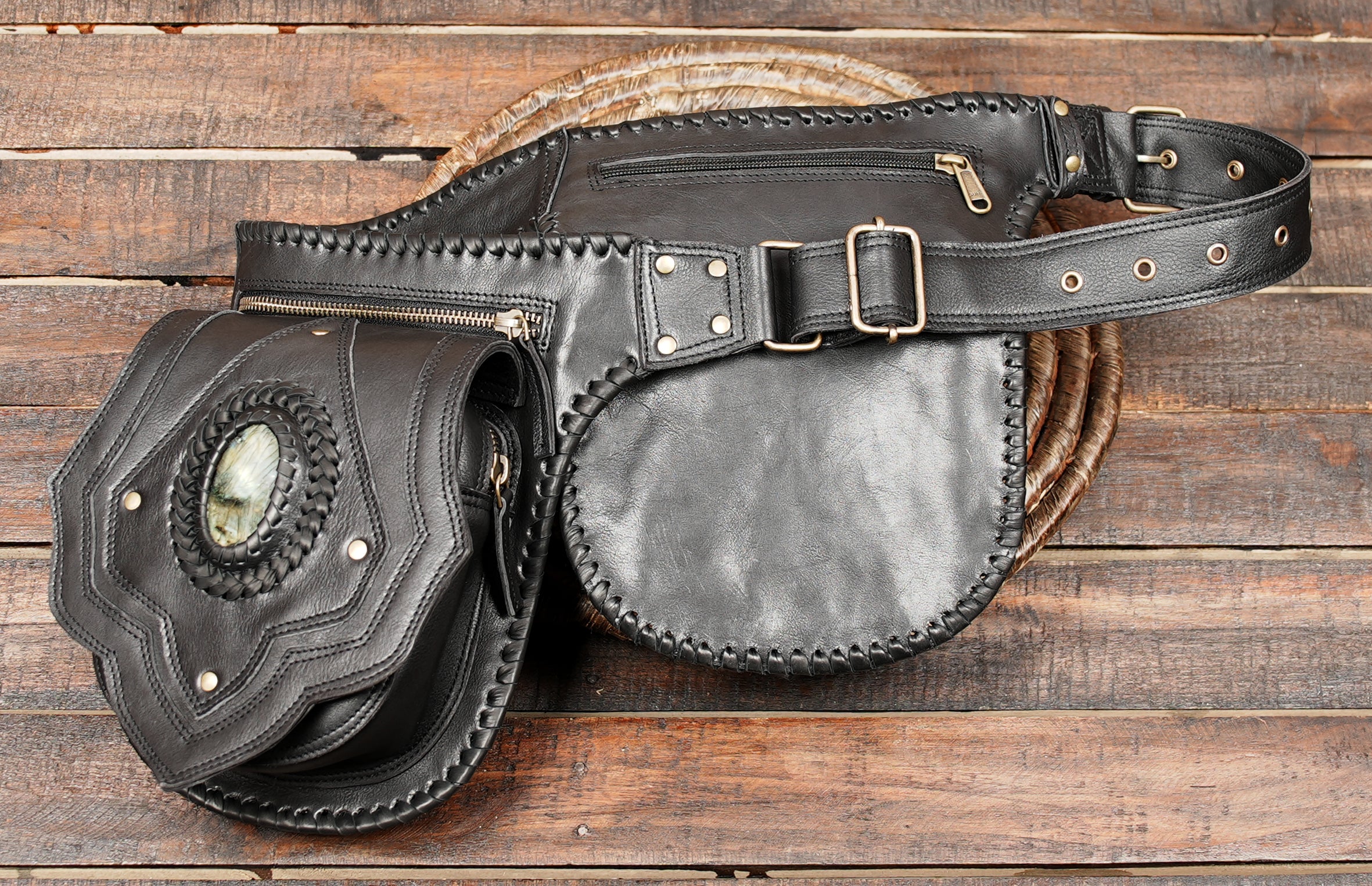 Premium Brown Leather Waist Belt with Lace-Up Design || Handmade Leather Waist Belt with Dual Utility Pouches  (LT-AB-WB-6205)