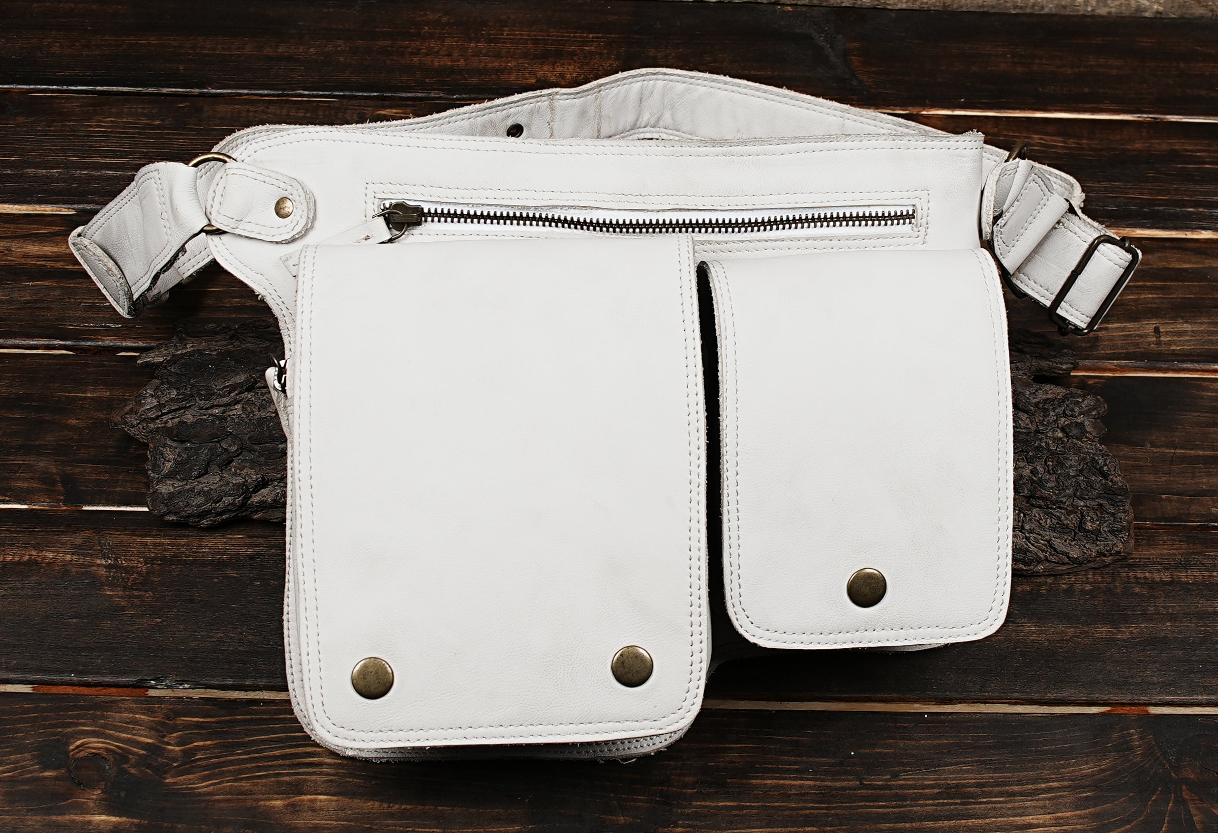 Functional leather belt pouch with adjustable strap