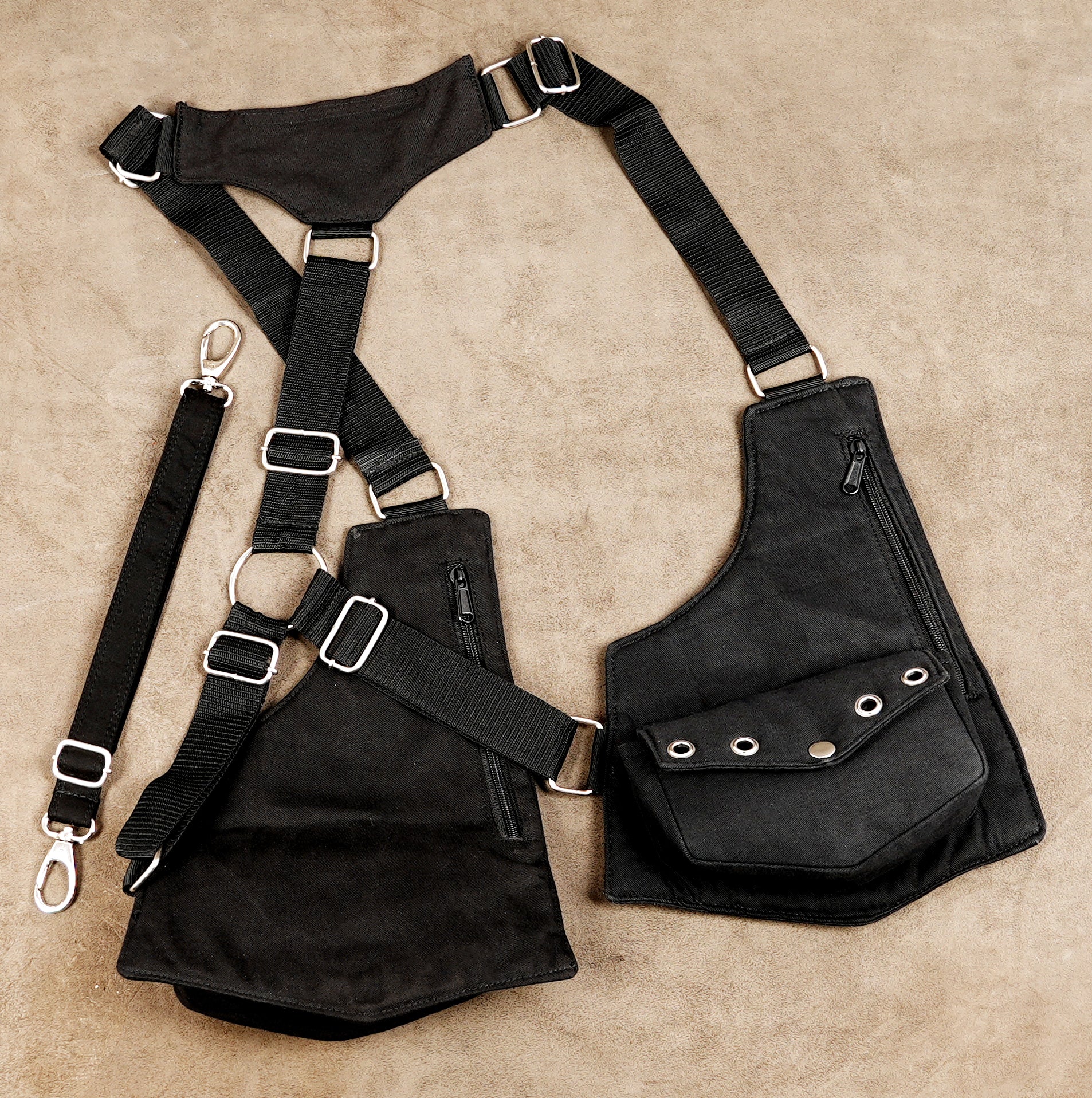 Cotton canvas chest rig bag with D-ring hardware