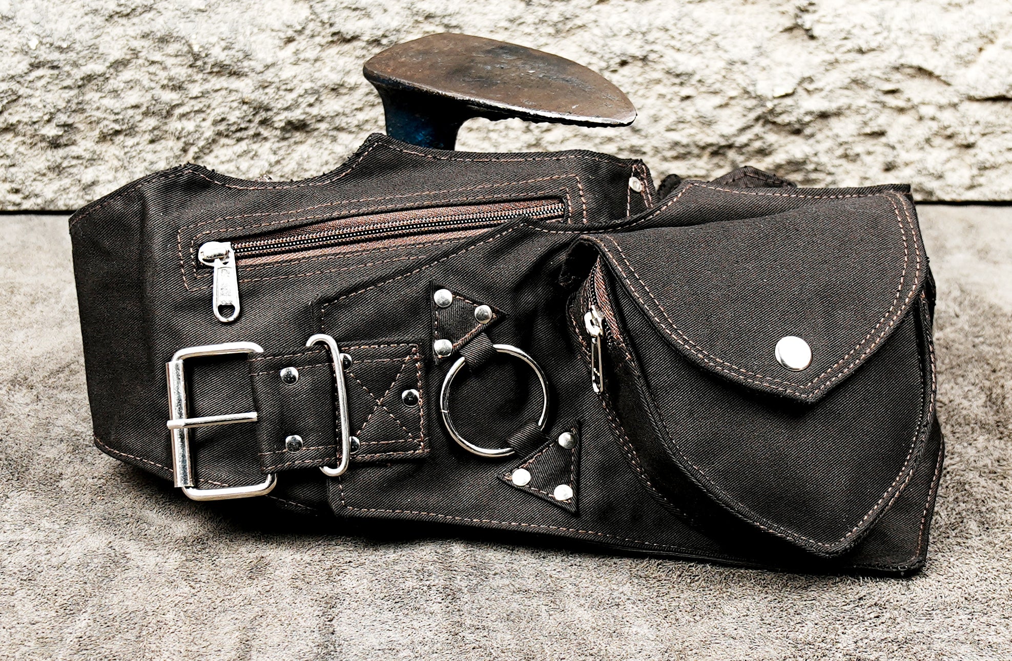 Unisex cotton utility waist belt with silver hardware