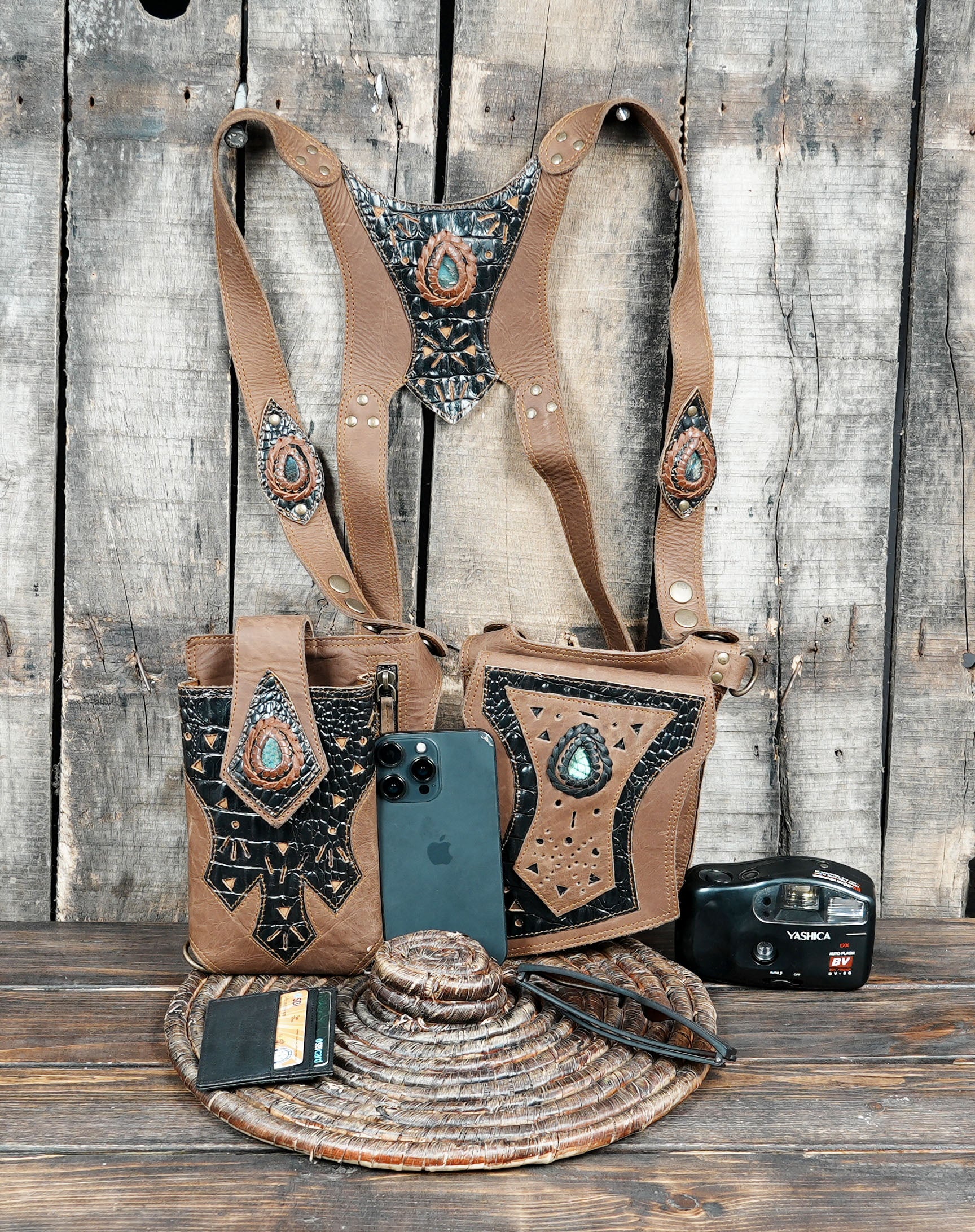 Burning Man Leather Holster Belt – Handmade Dual Pouch Waist Bag