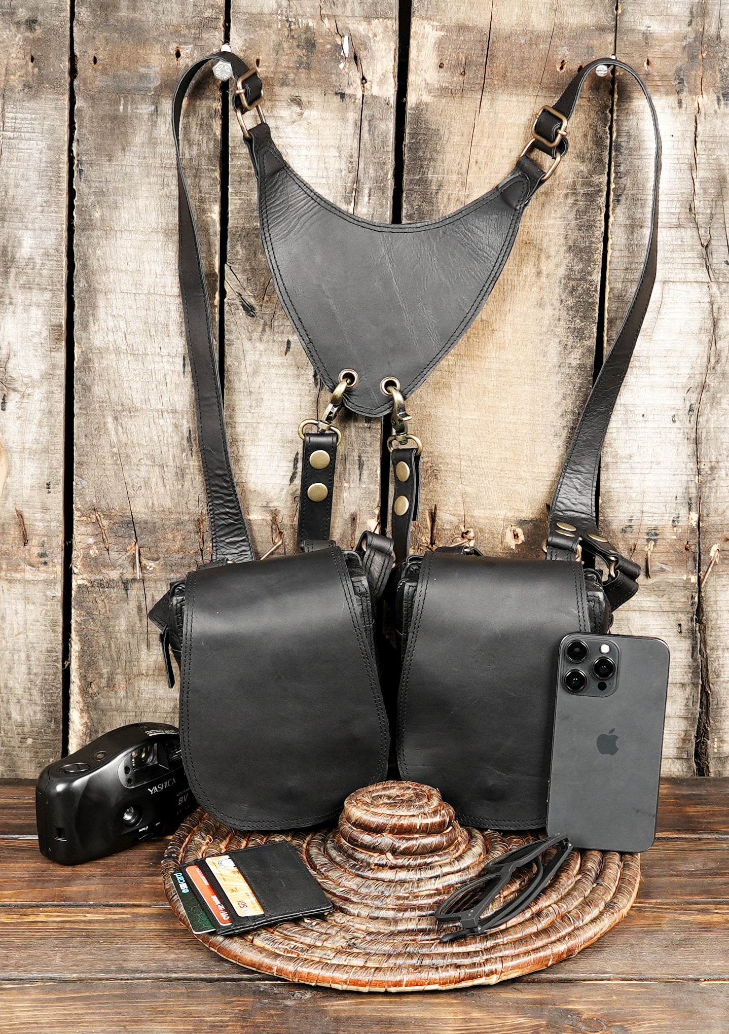 Functional black leather shoulder holster for everyday carry