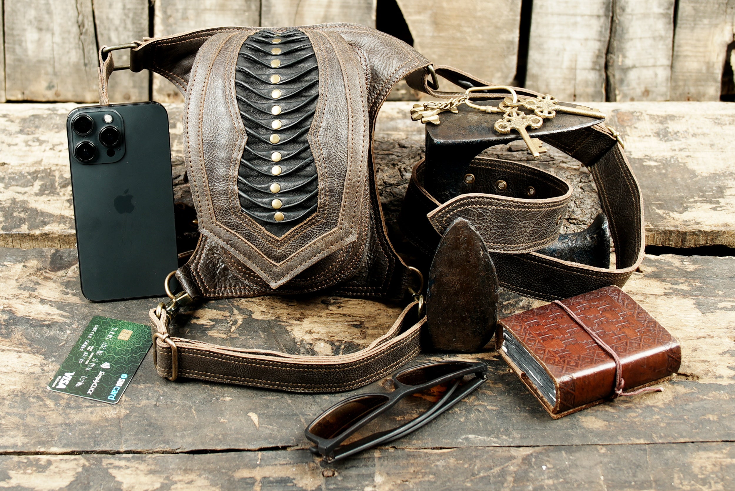 Rustic brown leather thigh holster for men and women