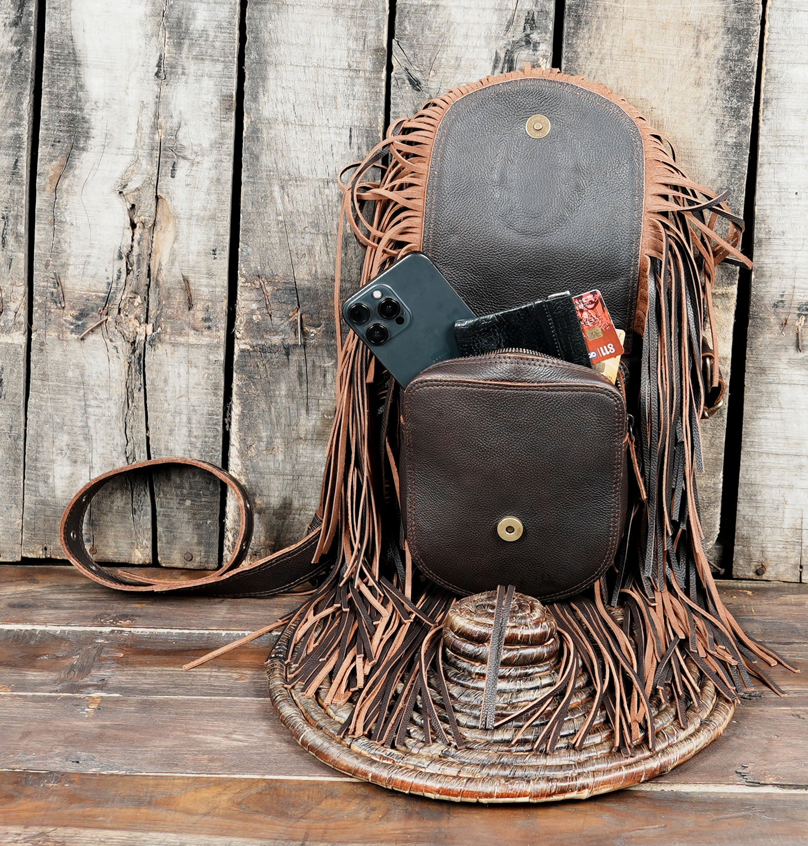 Artisanal leather boho fannypack, festival utility belt with leg strap, brown leather belt bag with storage 