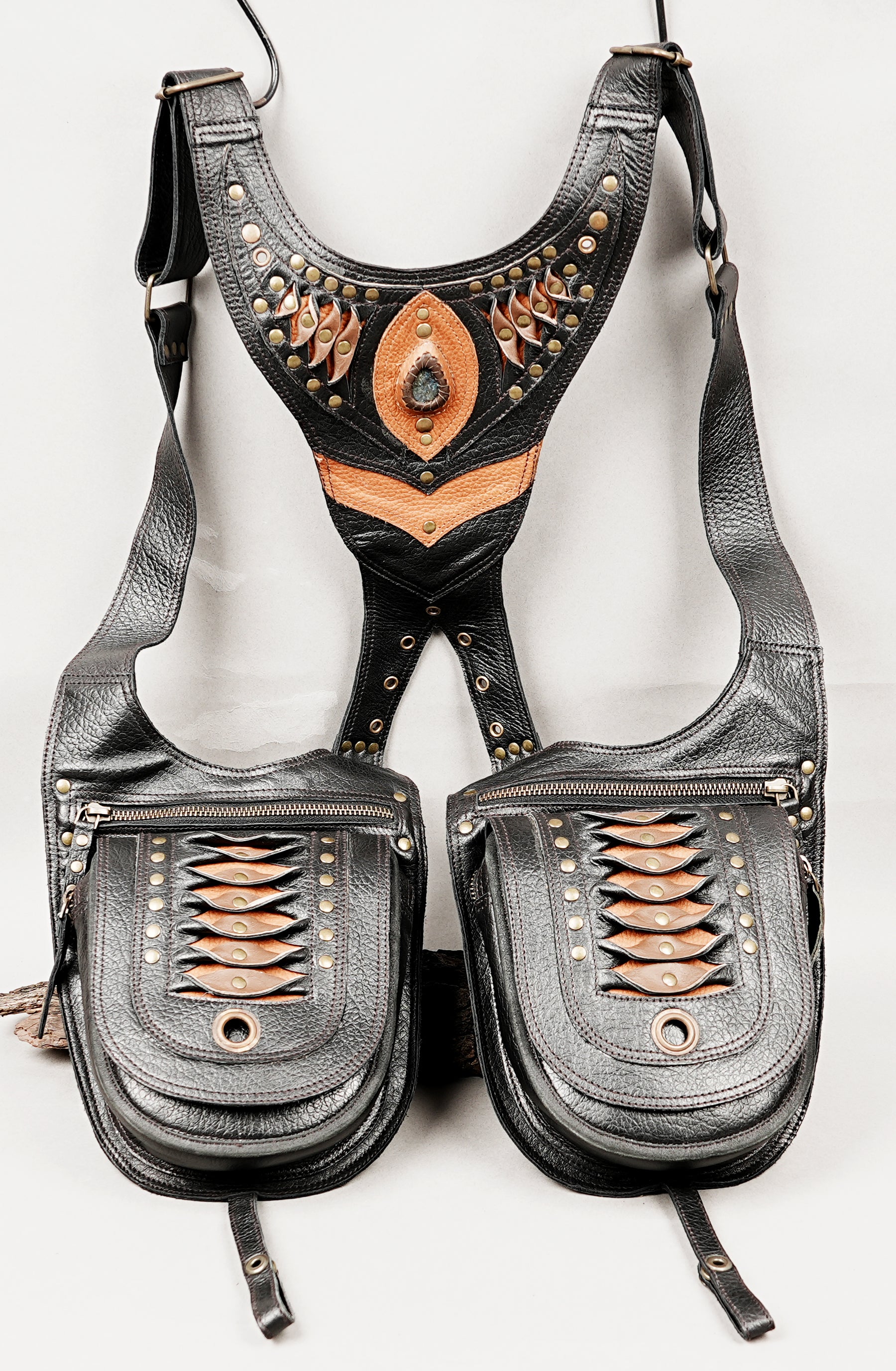 Boho steampunk leather shoulder bag holster for men and women