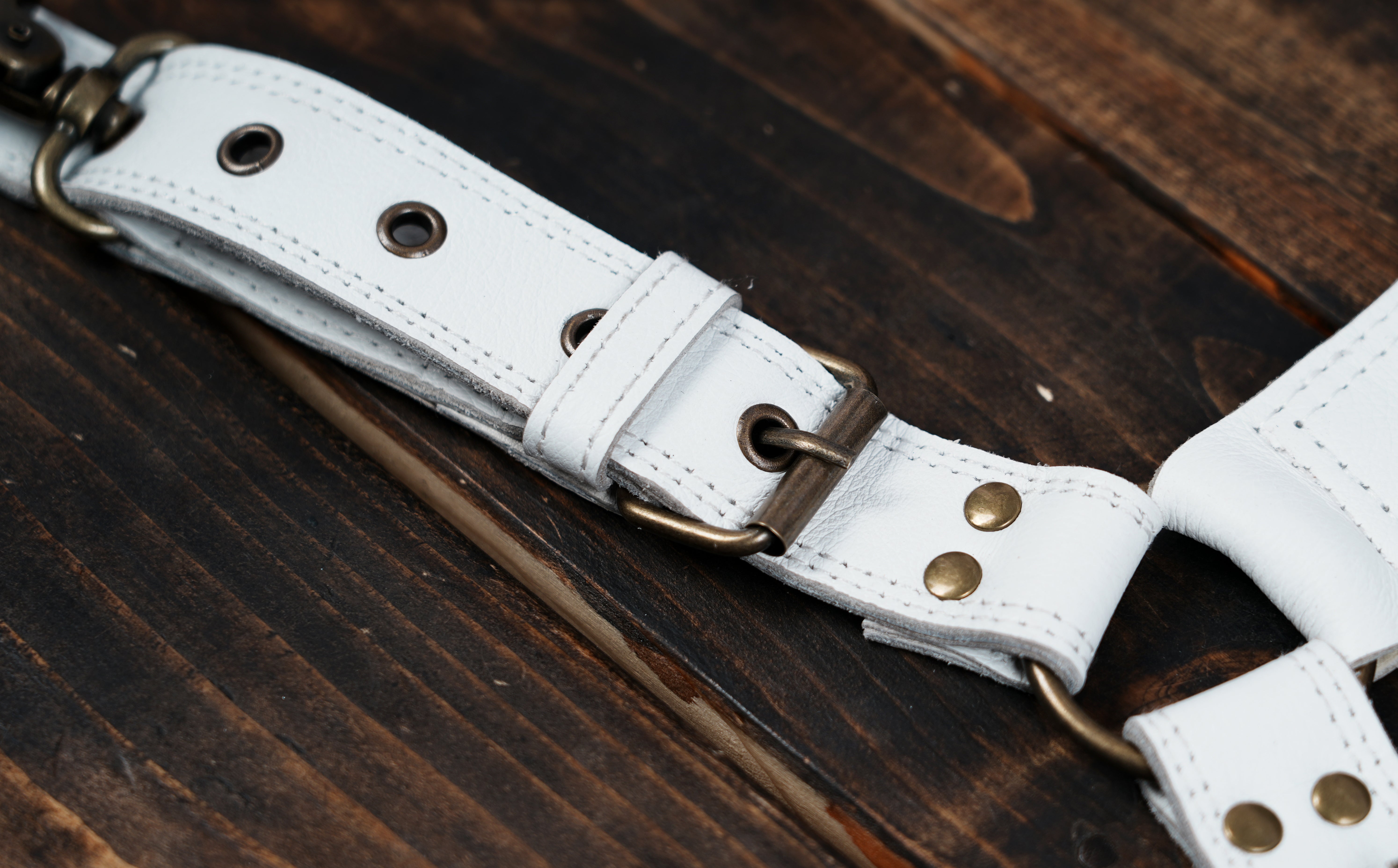 Modern leather shoulder holster with metal hardware