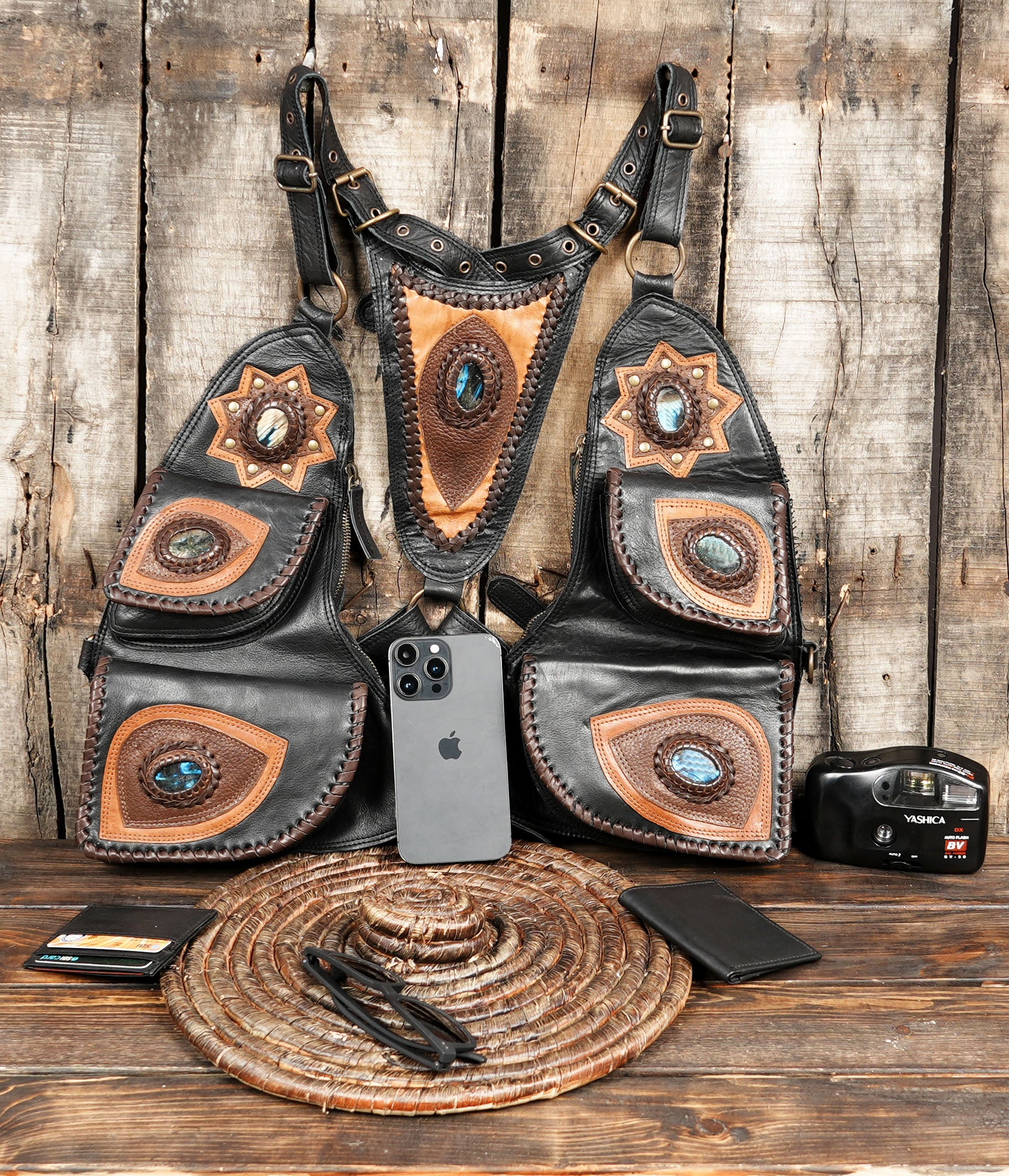 Features dual pouches for practical storage of essentials