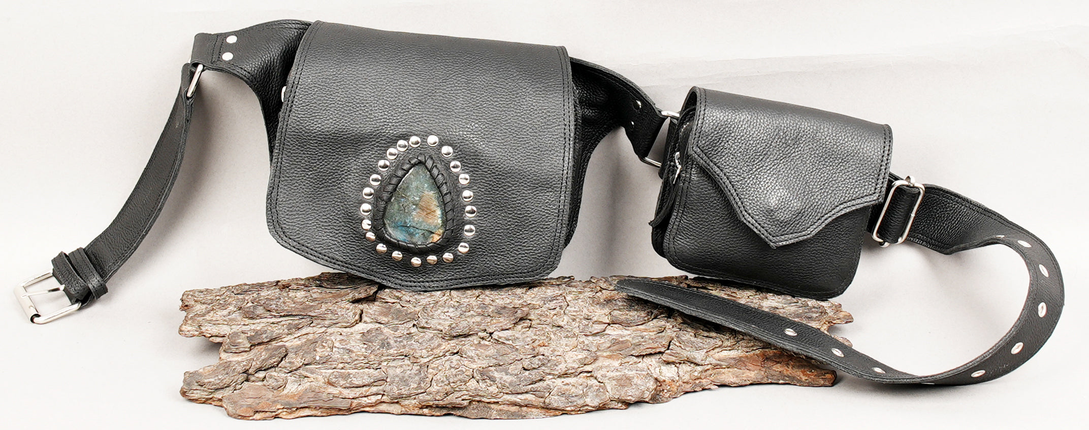 Handmade black leather waist pouch belt for everyday carry