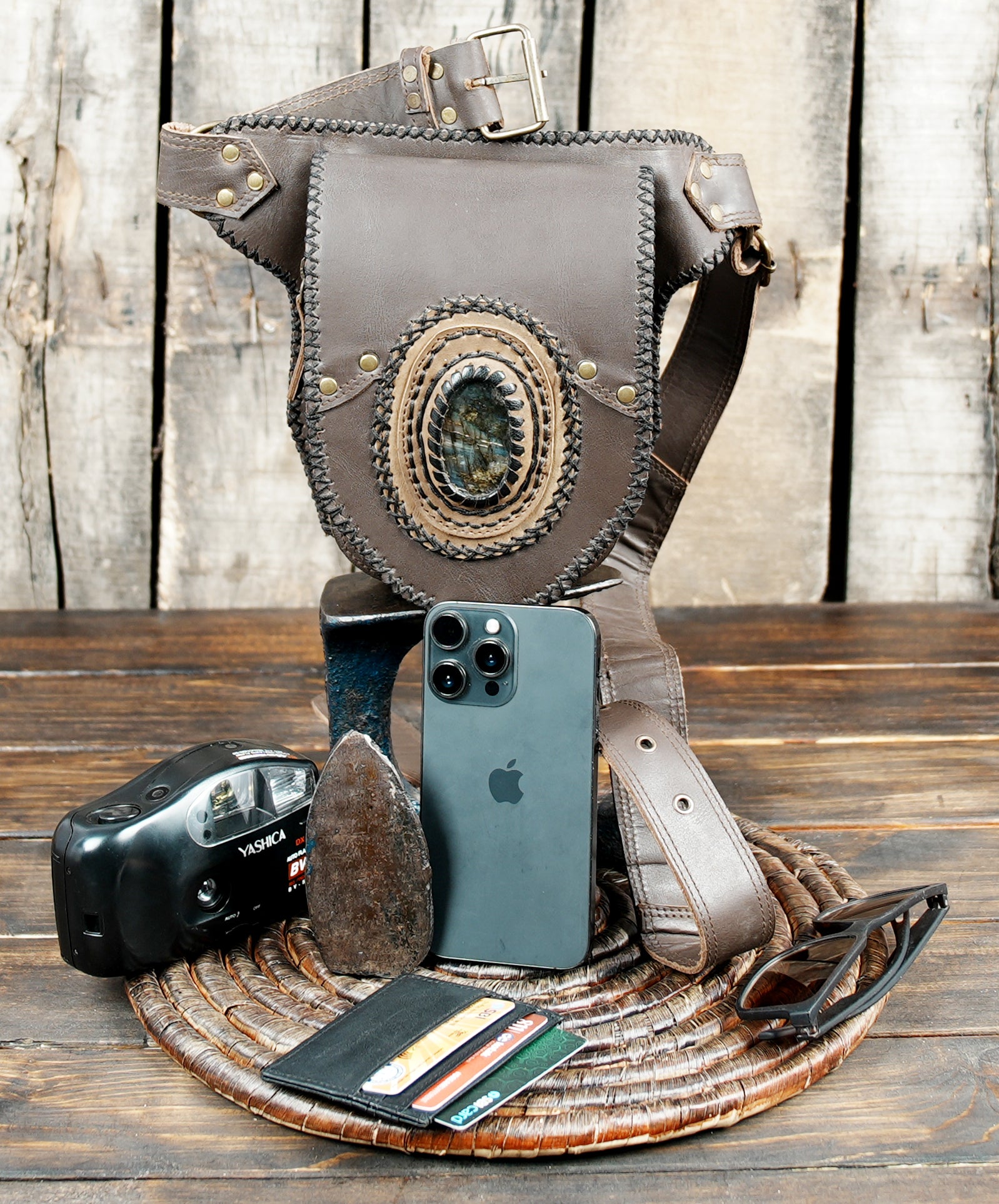 Handcrafted leather waist belt for festivals and travel