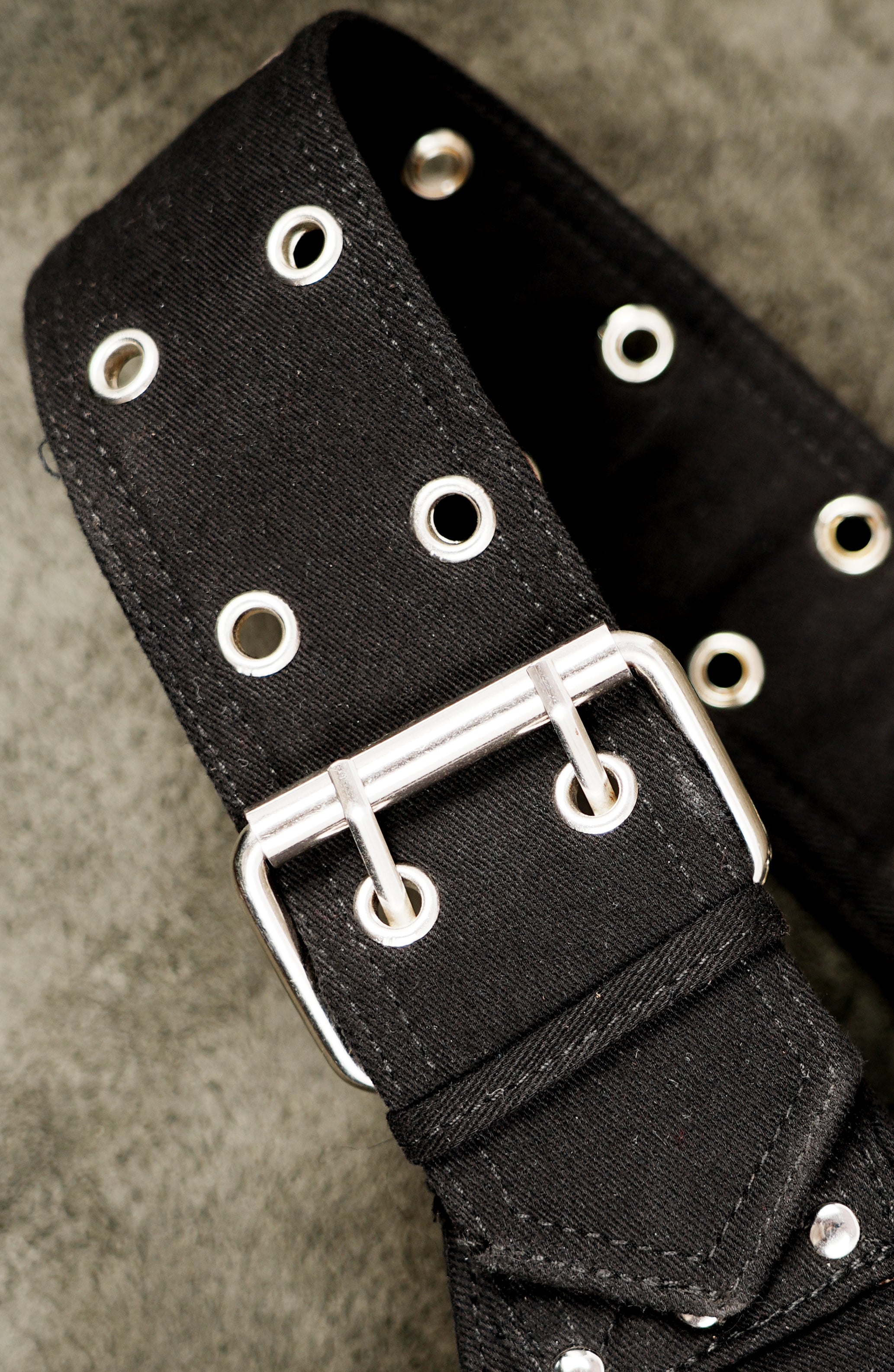 Black cotton fanny pack belt with zipper pocket and adjustable buckle