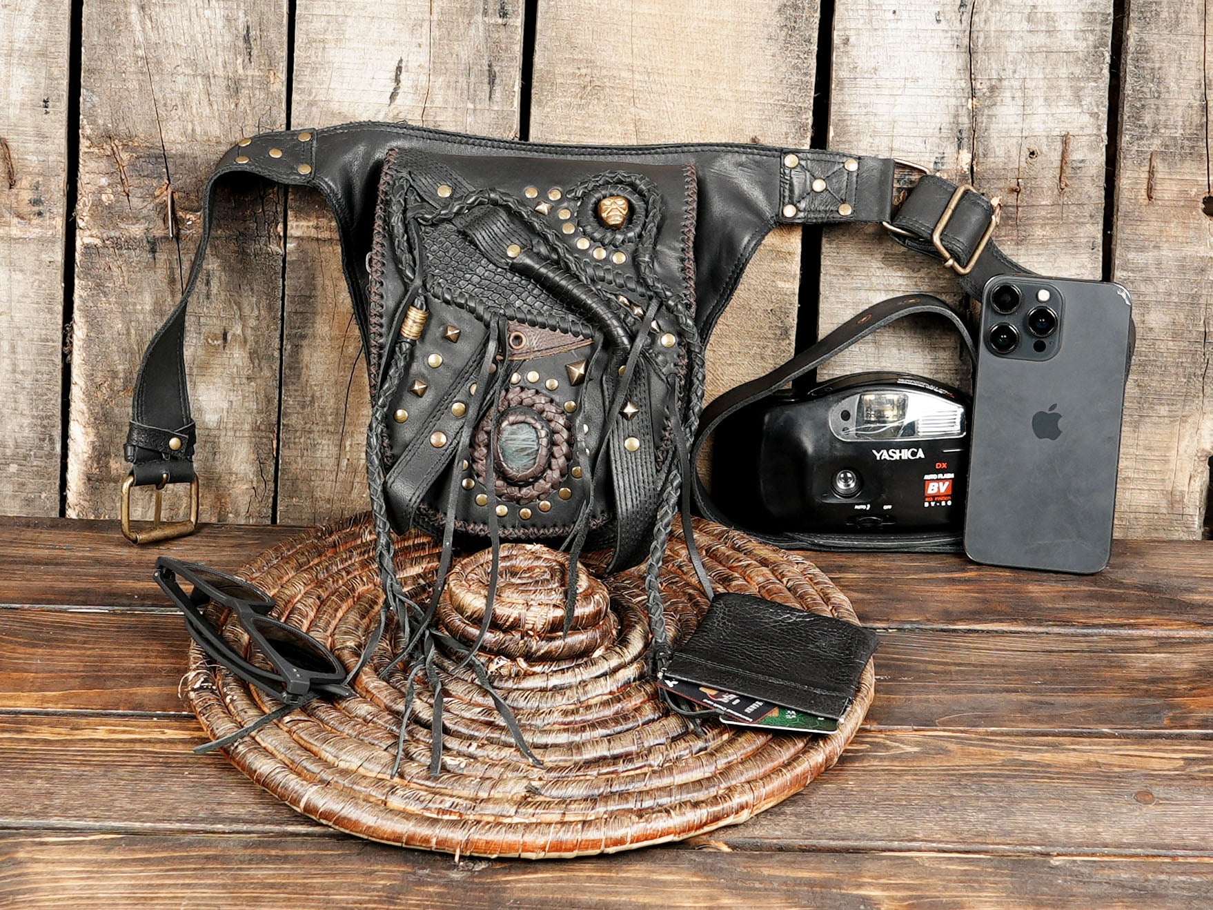 Festival-ready leather waist bag with secure buckle