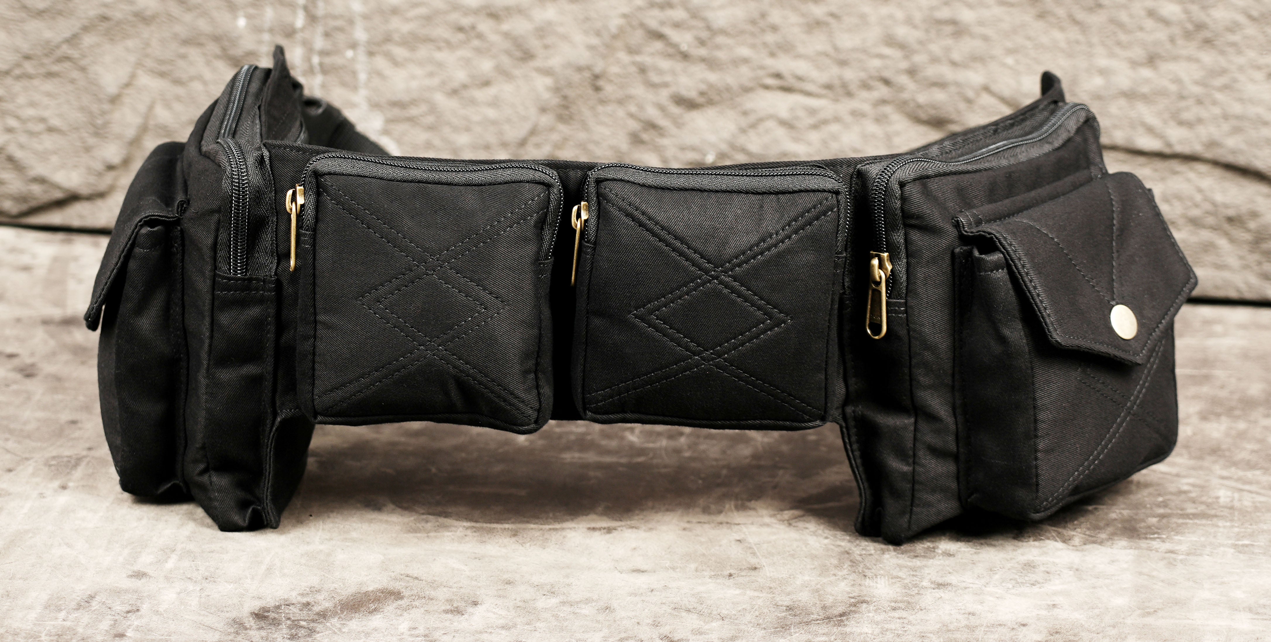 Sustainable black cotton waist belt pouch for men and women