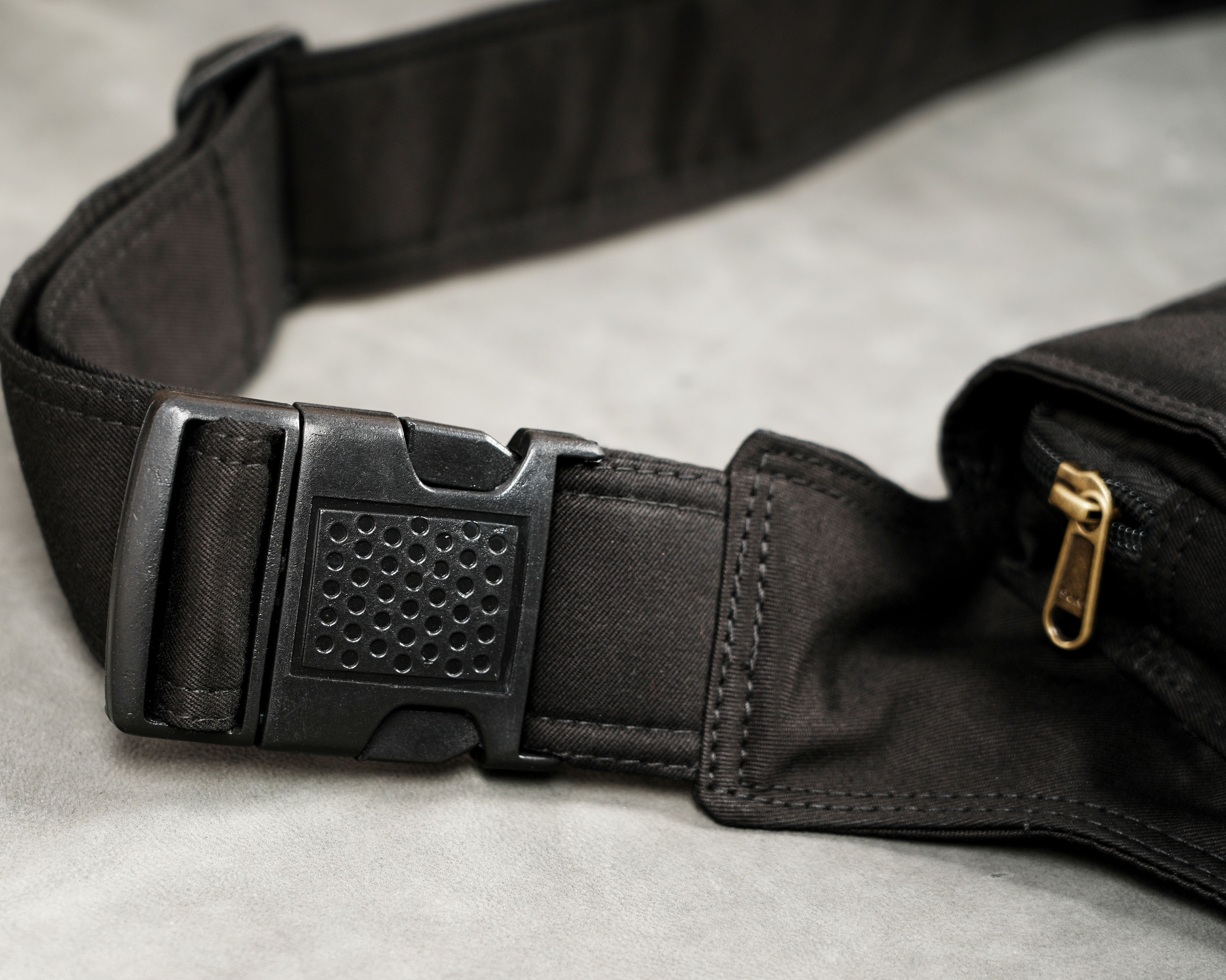 Unisex black cotton thigh bag with adjustable waist strap