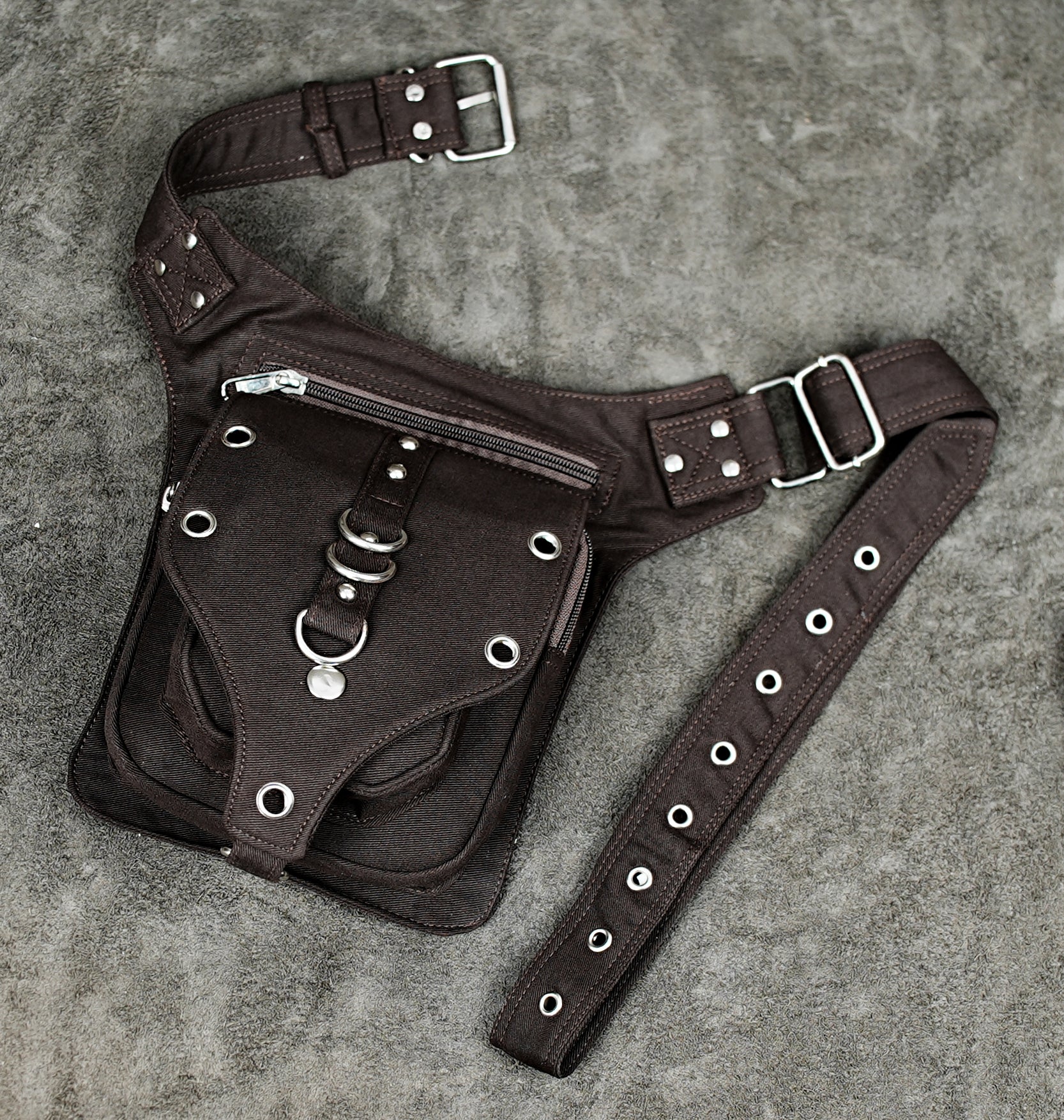 Gothic style cotton hip bag with metal eyelets