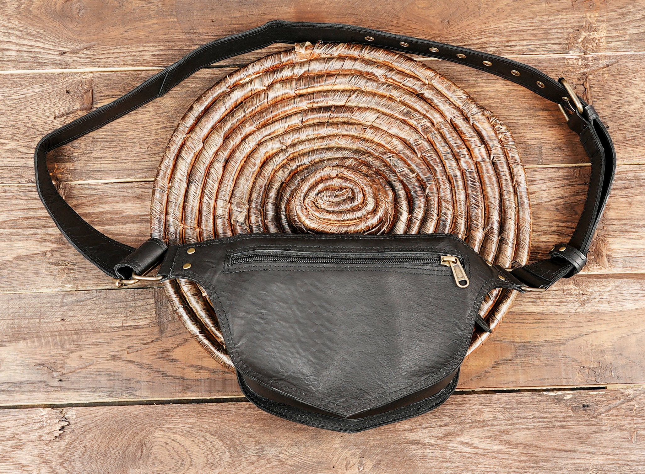 Unisex leather Pak Belt- handmade, lace up, festival belt, hip sack, stone, brown with zipper 