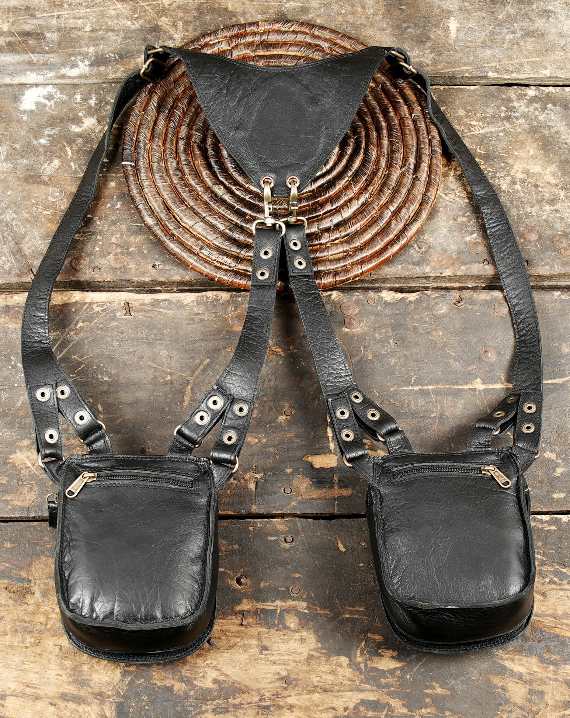 Unisex leather holster bag with natural gemstone detail