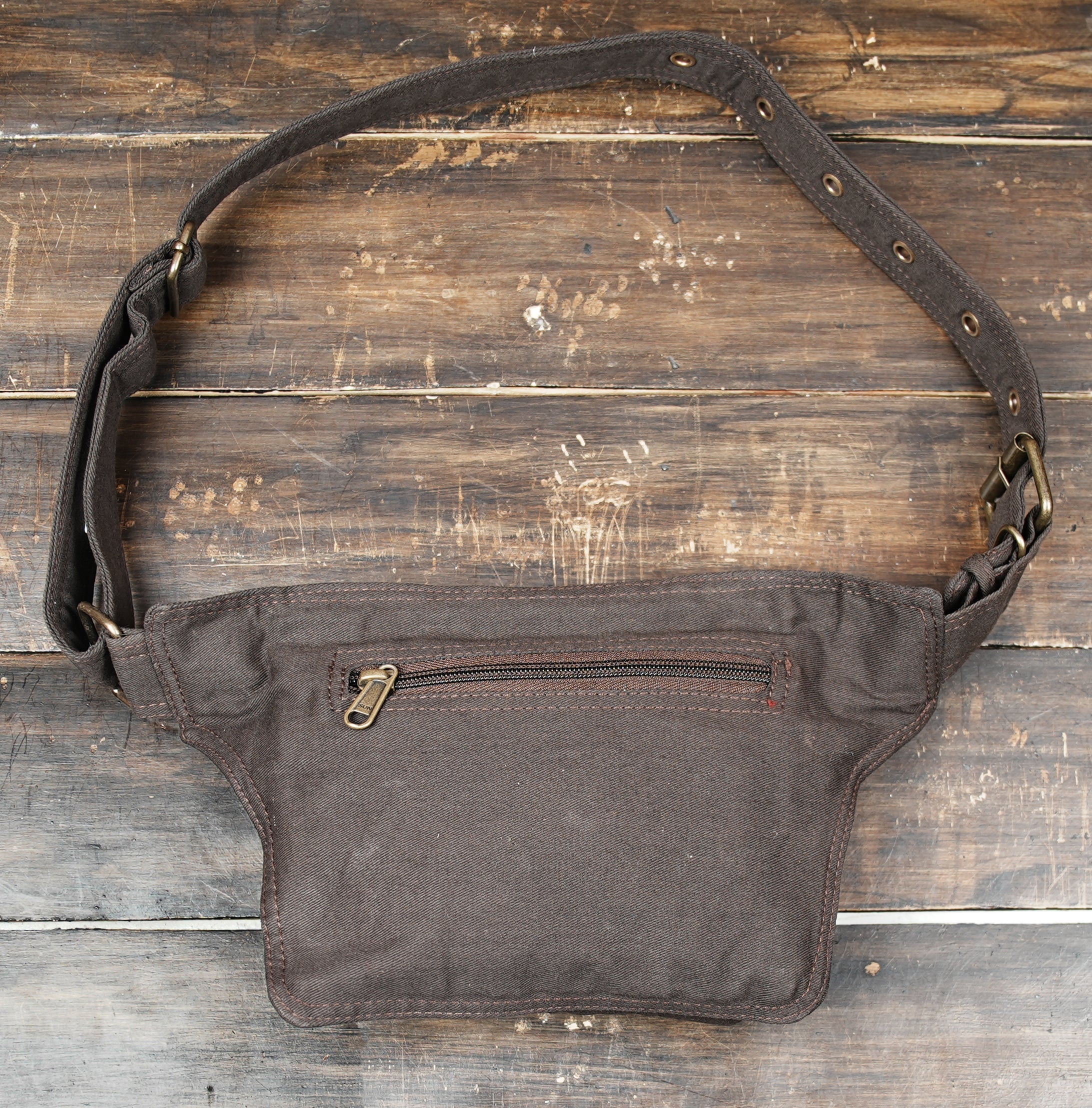 Handmade black belt bag for travel, festivals, concerts and outdoor events