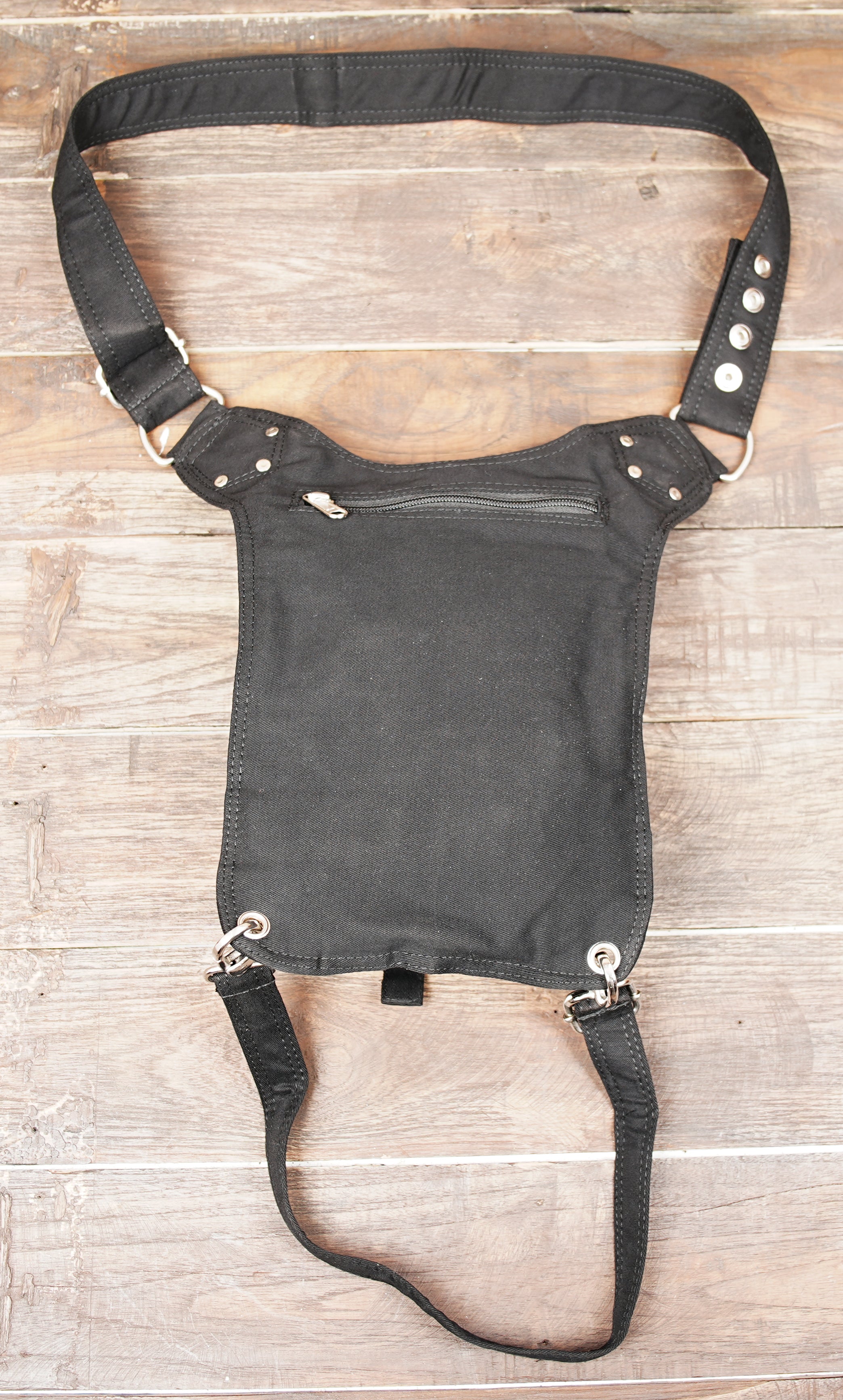 Heavy Duty Canvas Thigh Pack | Black Hip Pouch with Adjustable Straps