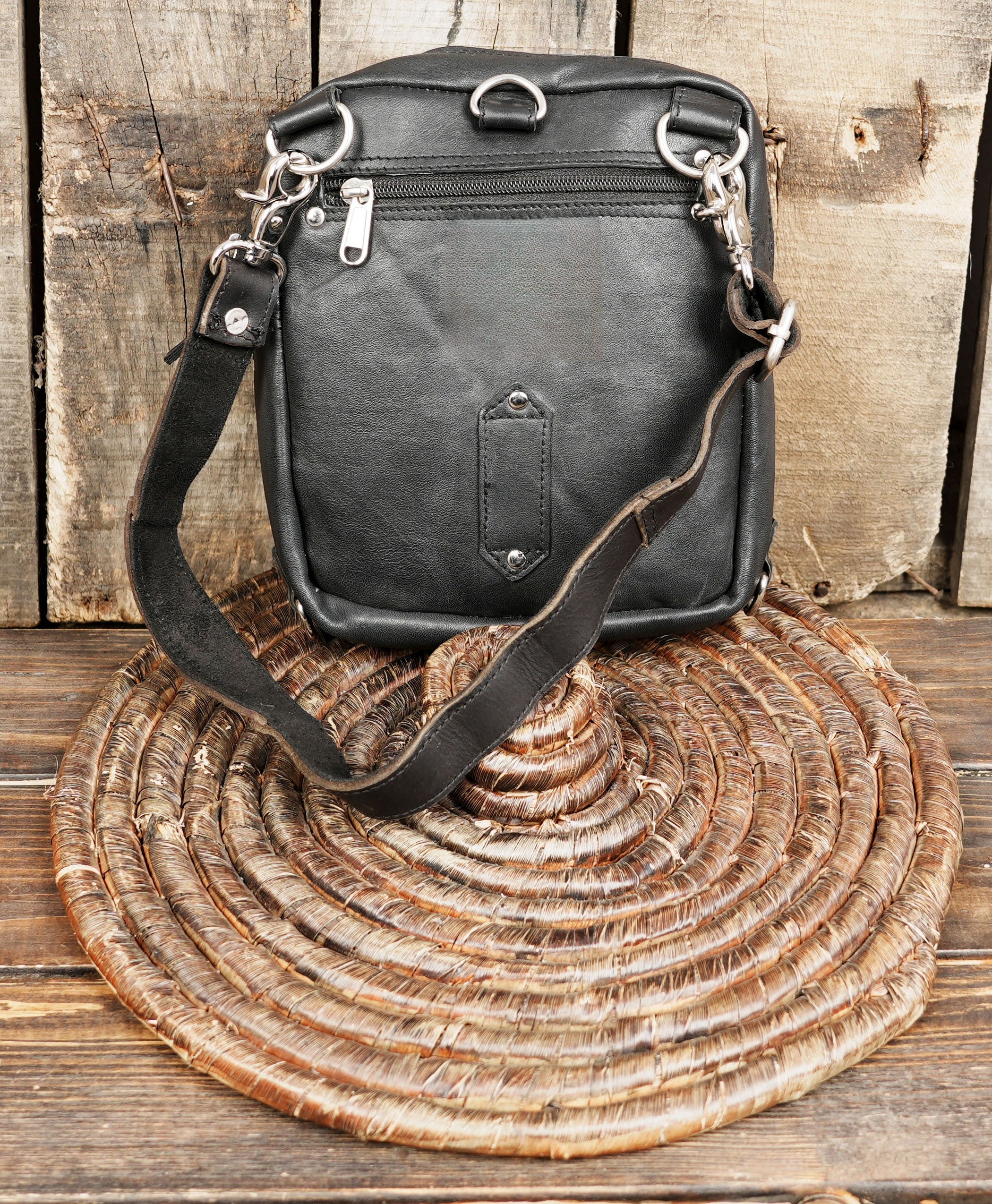 Black Leather Waist Belt Bag | Steampunk Hip Pouch | Unisex Festival Holster | Crossbody Utility Bag(LT/NS/WB/6047)