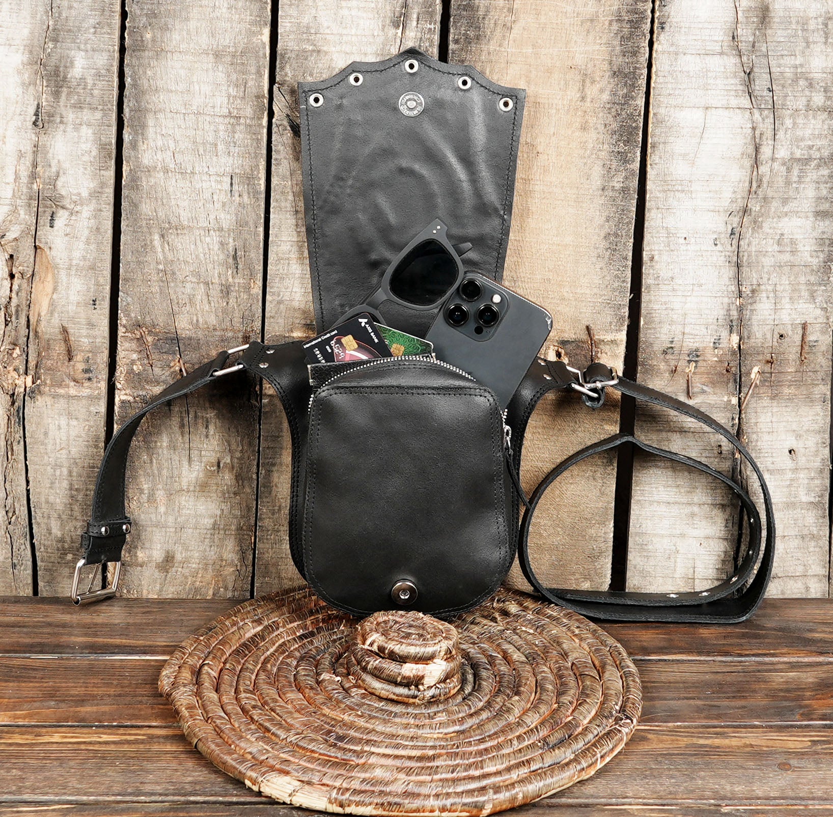 Gemstone centerpiece with tribal rivet accents