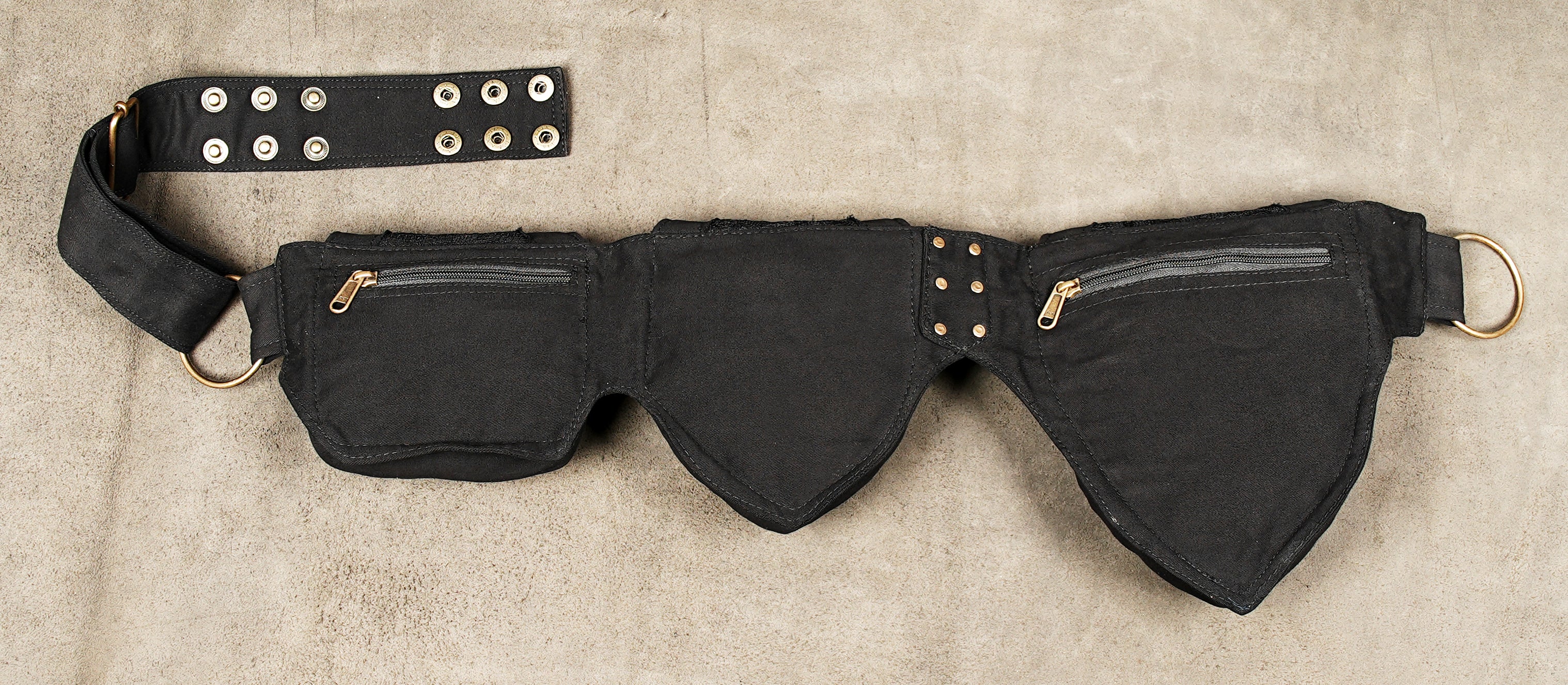 Black cotton travel waist belt with spacious storage pouches