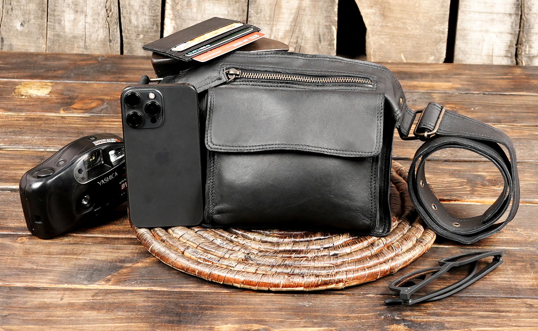Festival ready leather belt bag with roomy front pocket