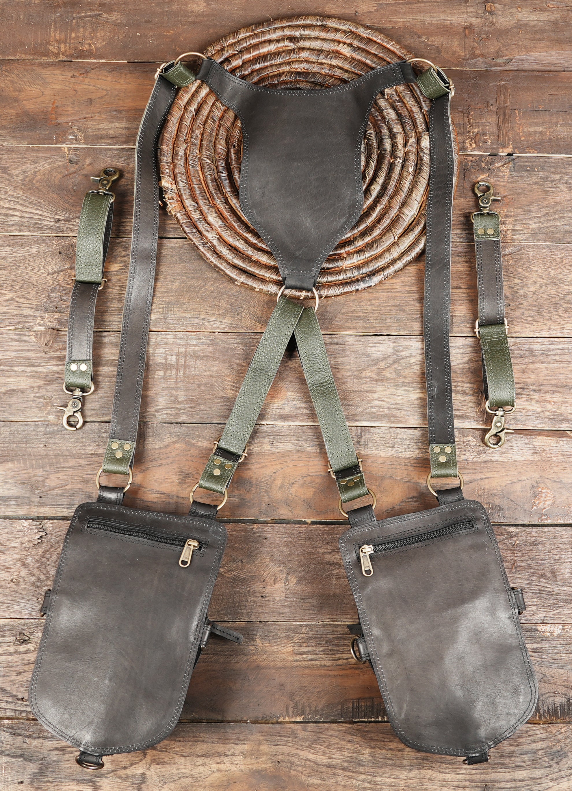 Stylish festival holster bag with tiger eye stone centerpiece and rugged leather finish