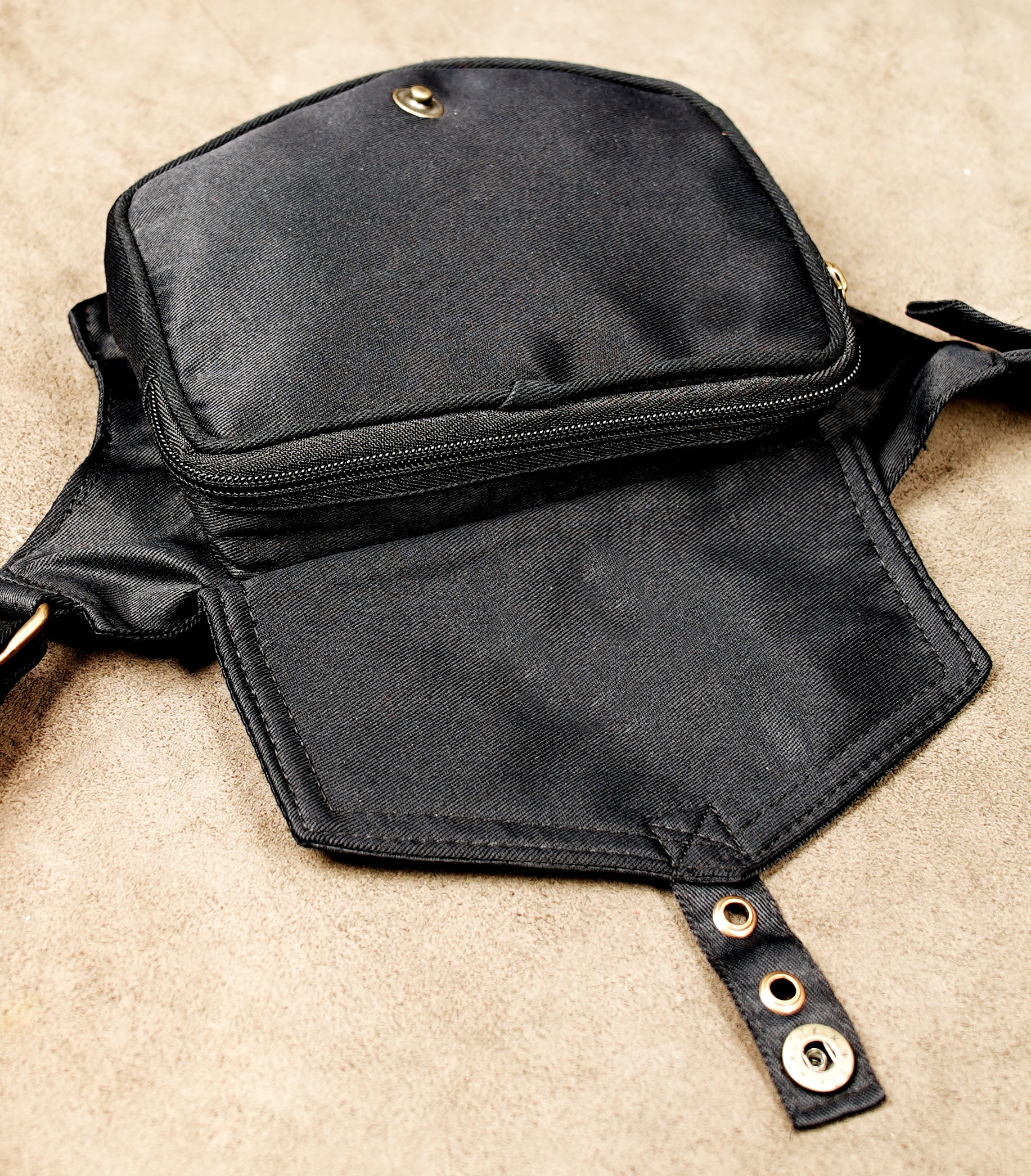 Boho style black cotton fanny pack with metallic hardware