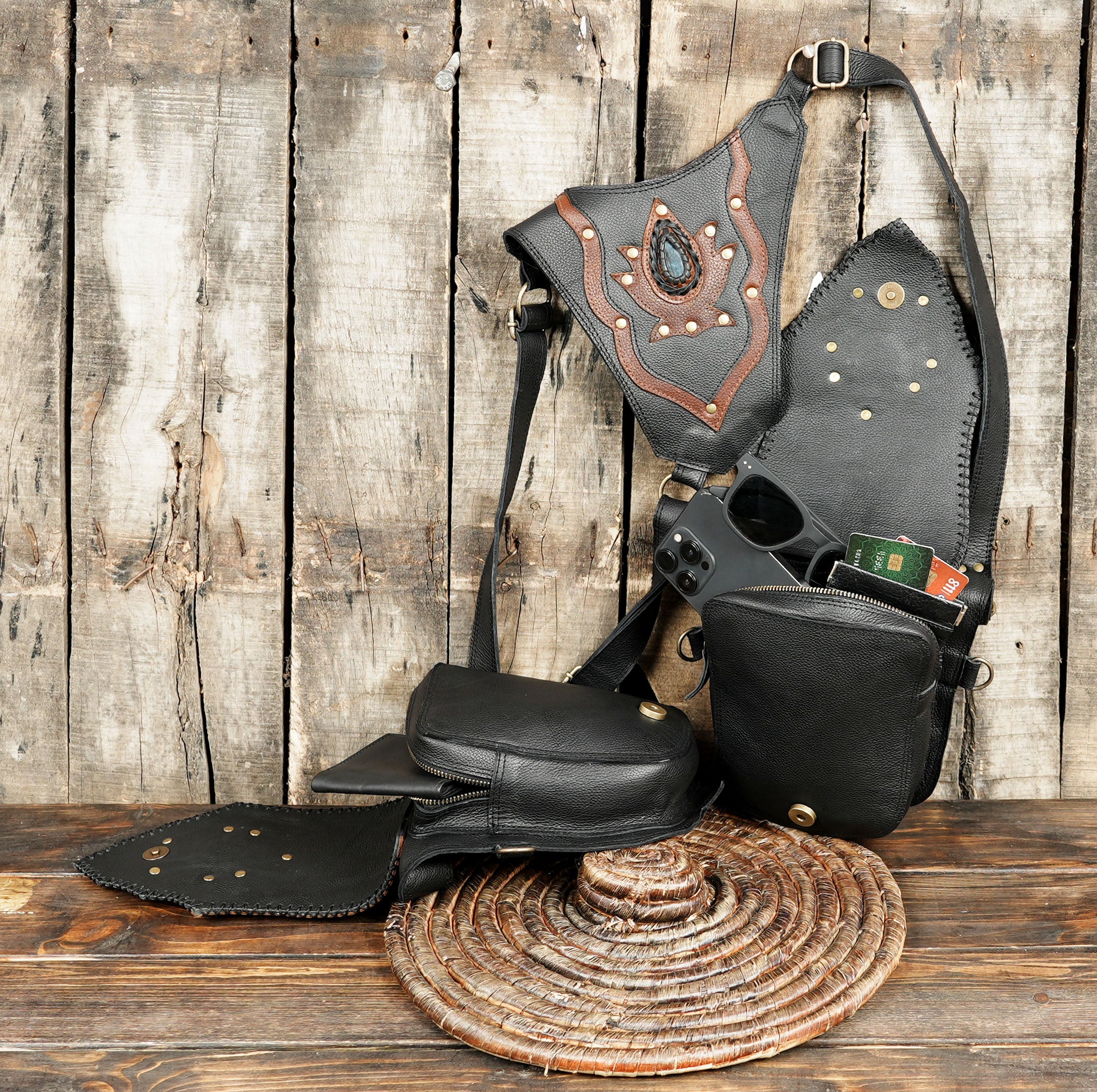 Unisex leather holster bag for festivals, bikers, and western outfits
