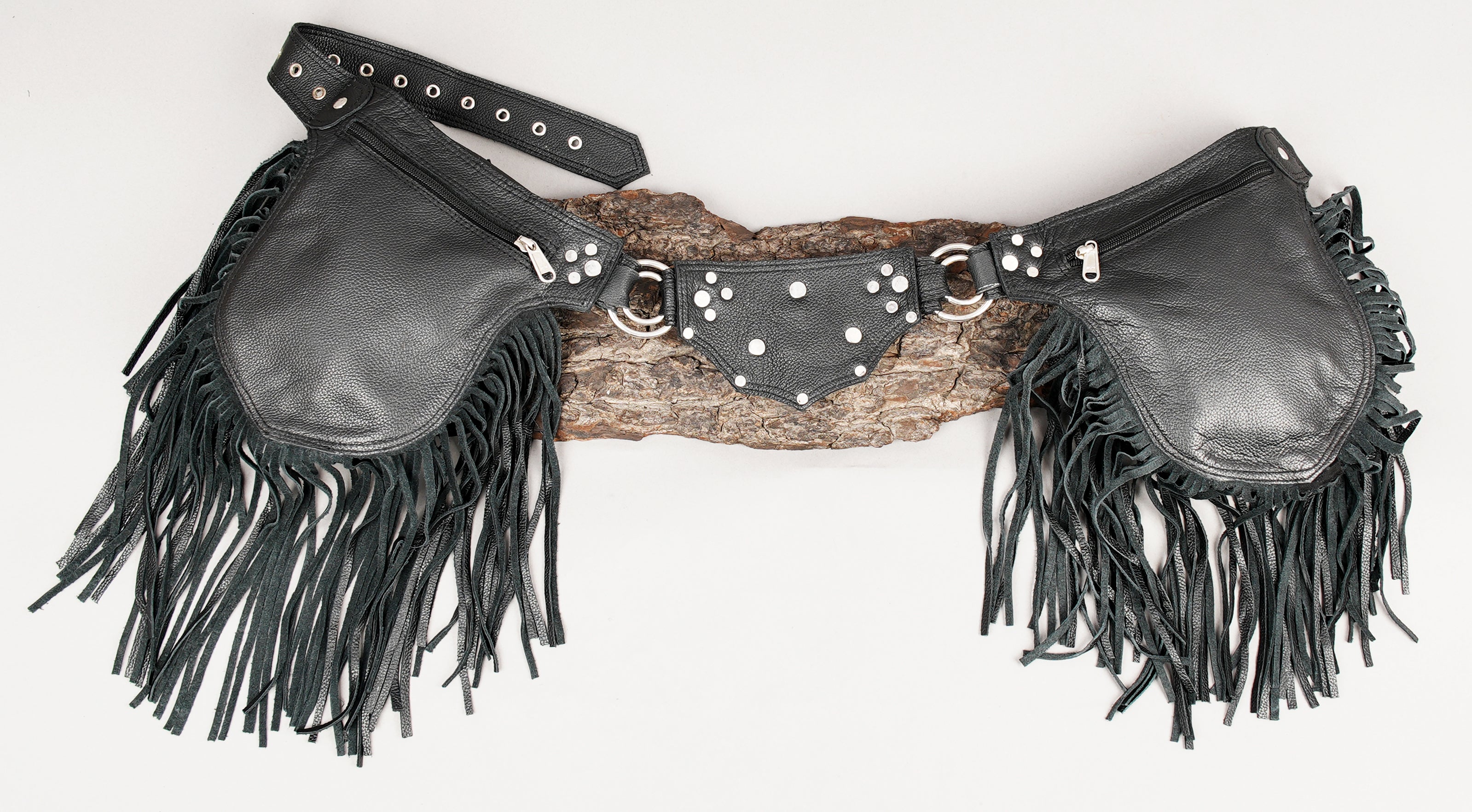 Fringe leather waist belt for hands-free carrying