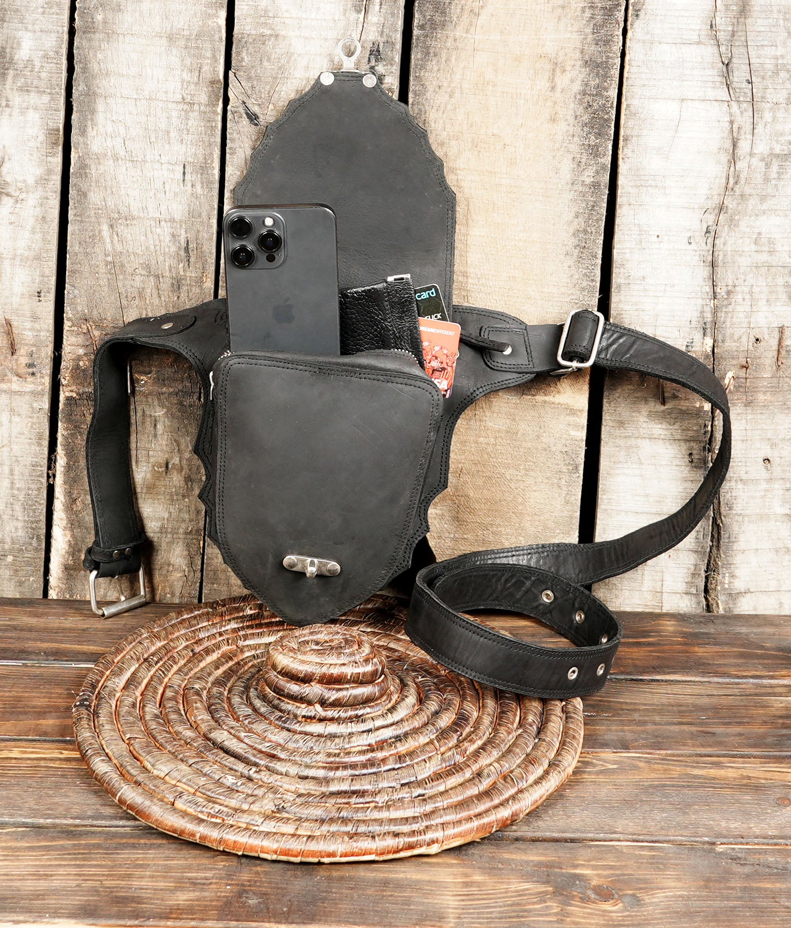 Premium leather utility waist belt with front storage