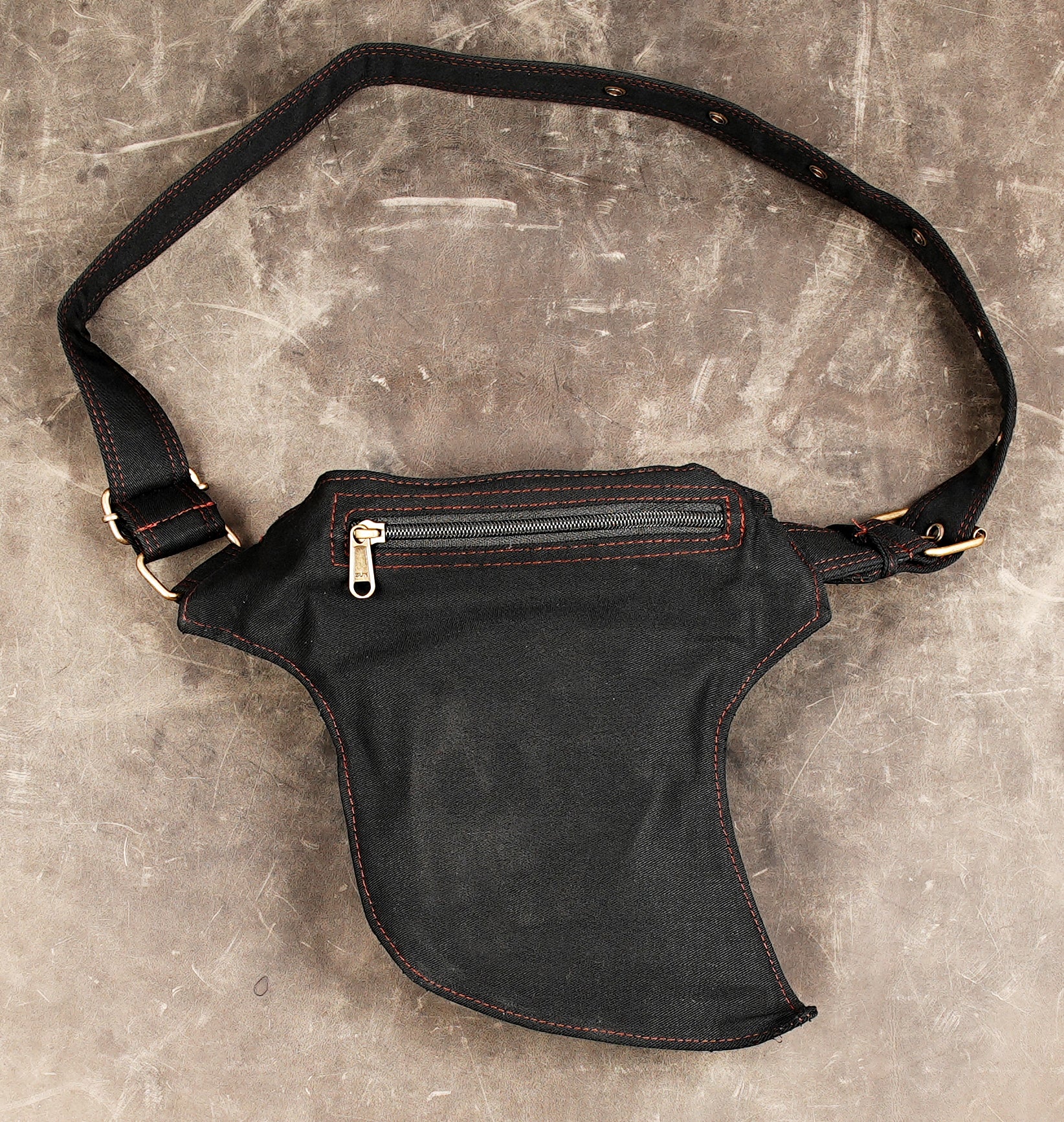 Outdoor travel waist pouch with brass zip and snap flap compartment