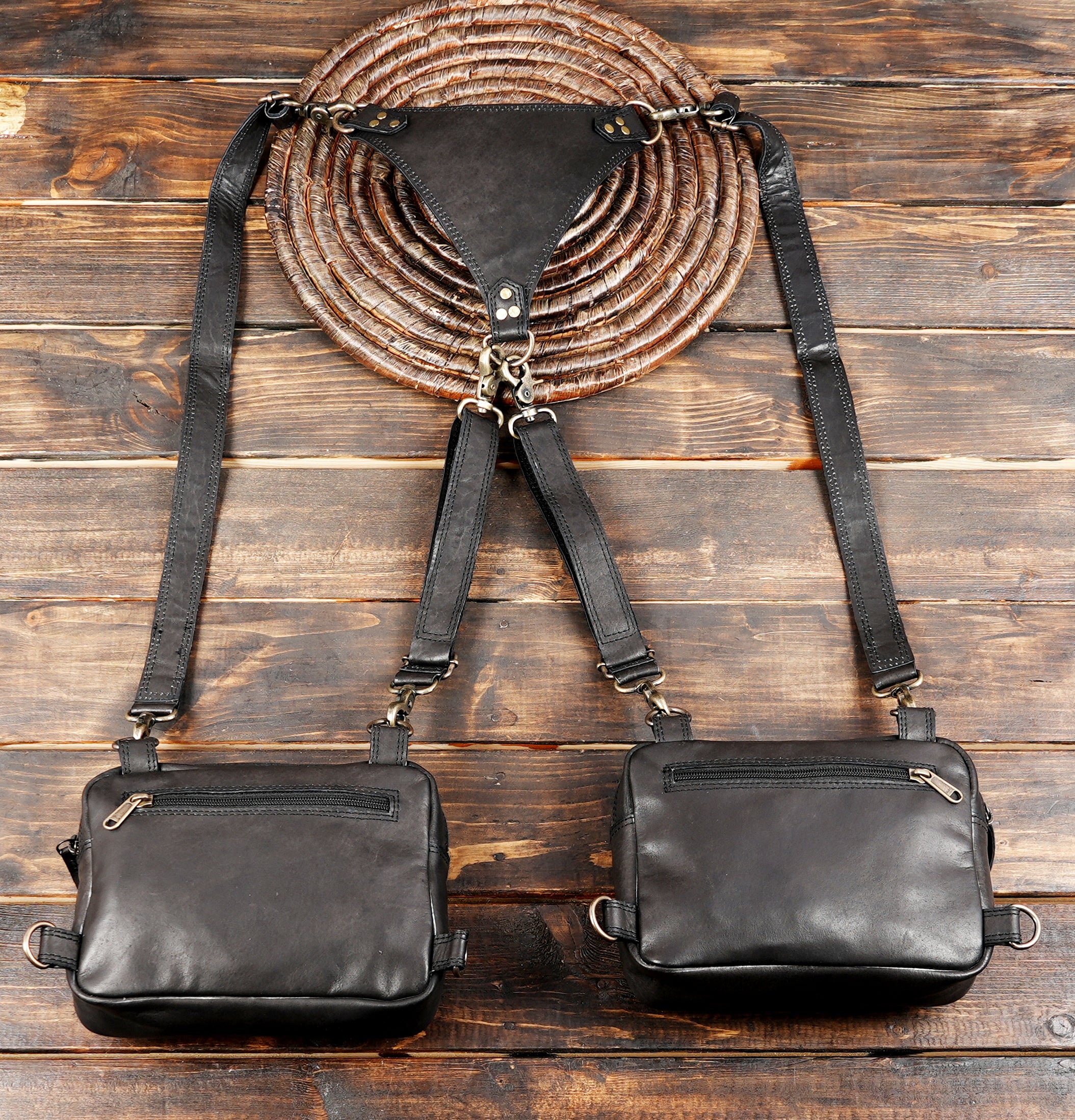 Leather Holster Bag, festival shoulder holster, pocket bags, circus costume, steampunk accessories, utility bag crossbody bag leather with back side zipper 