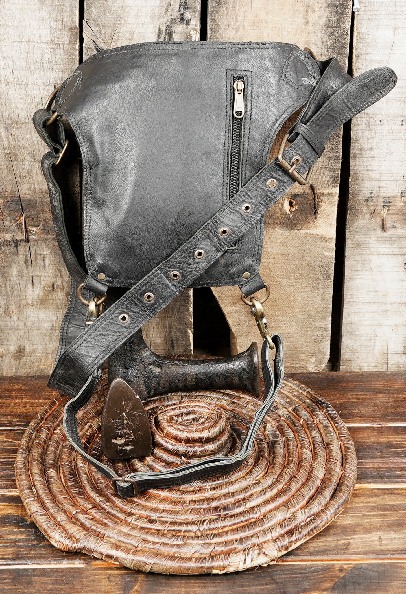 Handcrafted leather hip pouch with gemstone for festivals and travel