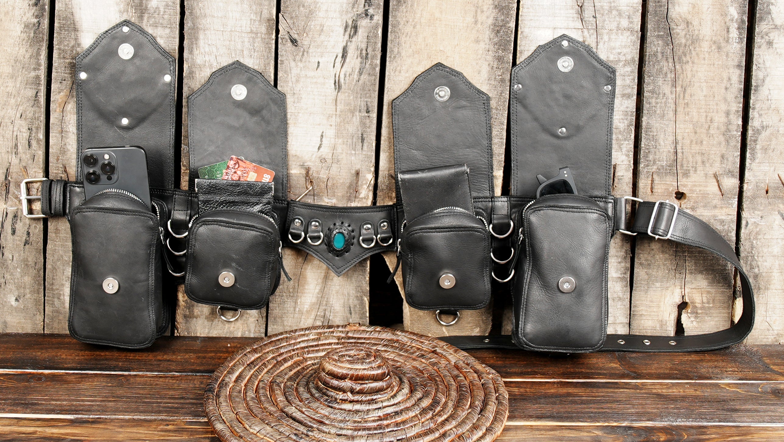 Fashion House Black Leather Waist Bag Fashionable, Stylish and Trendy Belt Bag Fanny Pack for Women and men with magnet button 